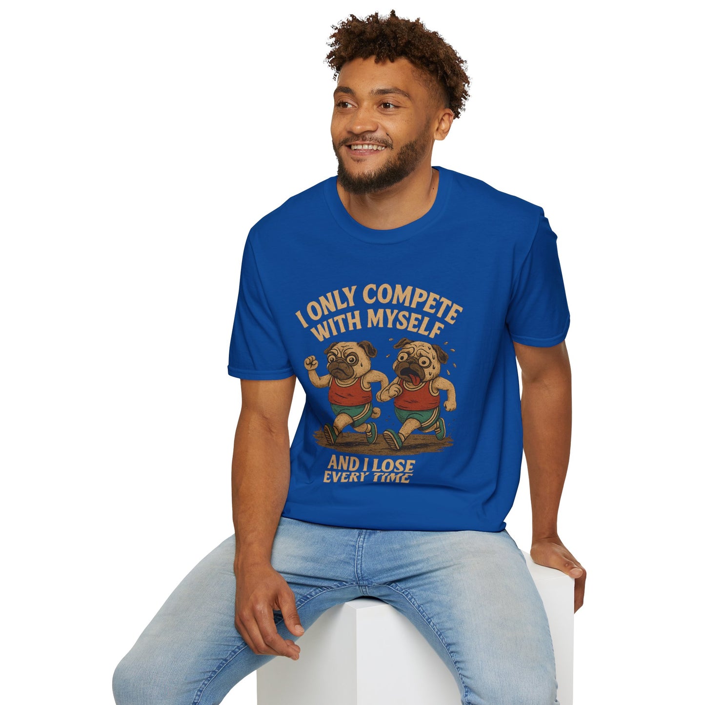 Funny Pug T-Shirt – “I Only Compete With Myself And I Lose Every Time” | Vintage Style Graphic Tee