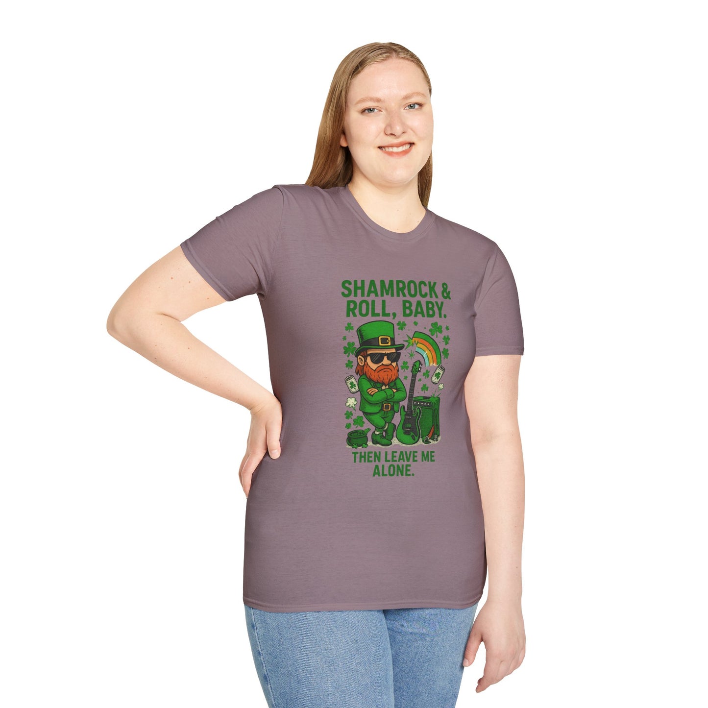 Shamrock & Roll, Baby | St. Patrick's Day T-Shirt | Funny Leprechaun Rock Shirt, Irish Music Humor, Anti-Social St. Paddy's Tee