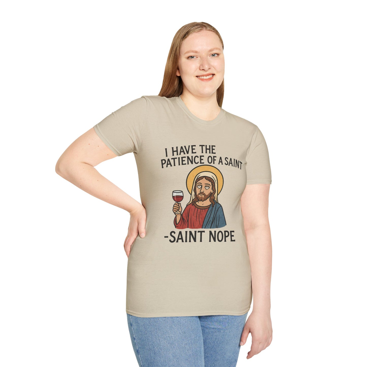 Saint Nope Funny Jesus T-Shirt | "Patience of a Saint" Sarcastic Wine Tee