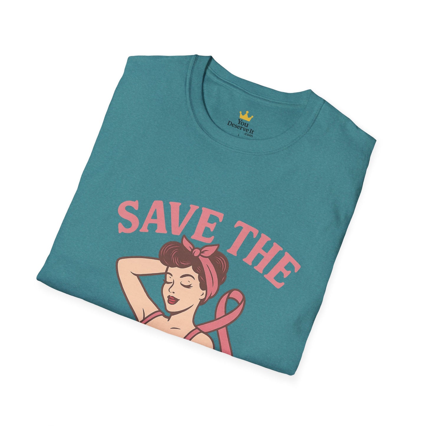 Save the Tatas Shirt | Retro Pin-Up Breast Cancer Awareness Tee with Pink Ribbon