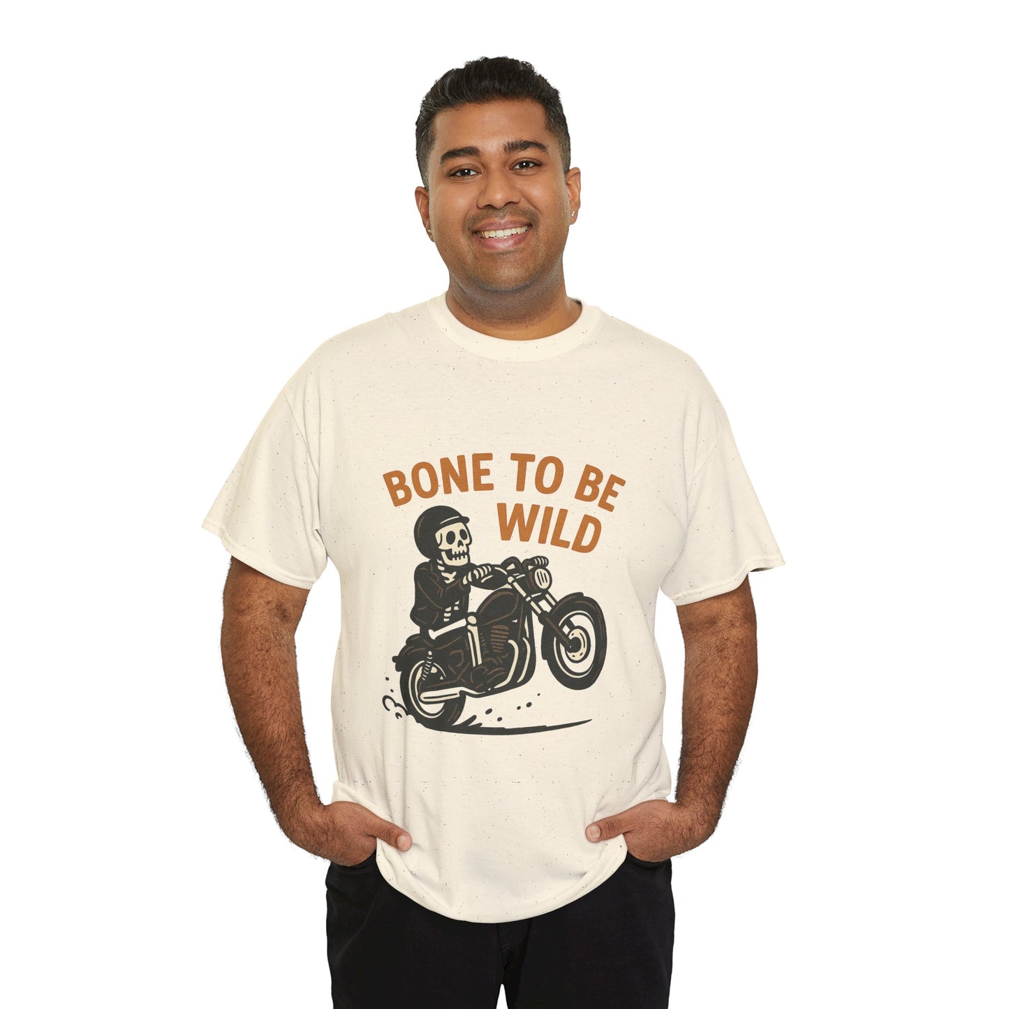 Motorcycle Tee, Bone to Be Wild Halloween Cool Bike Vibe Unisex Heavy Cotton