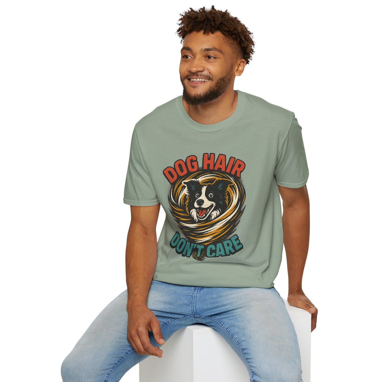 Dog Hair Don't Care Border Collie Retro Tee | Funny Spray-Paint Style T-Shirt for Pet Lovers, Gift for Pet Owners, Casual Unisex Shirt, Dog Lover Gift, Animal Theme Apparel