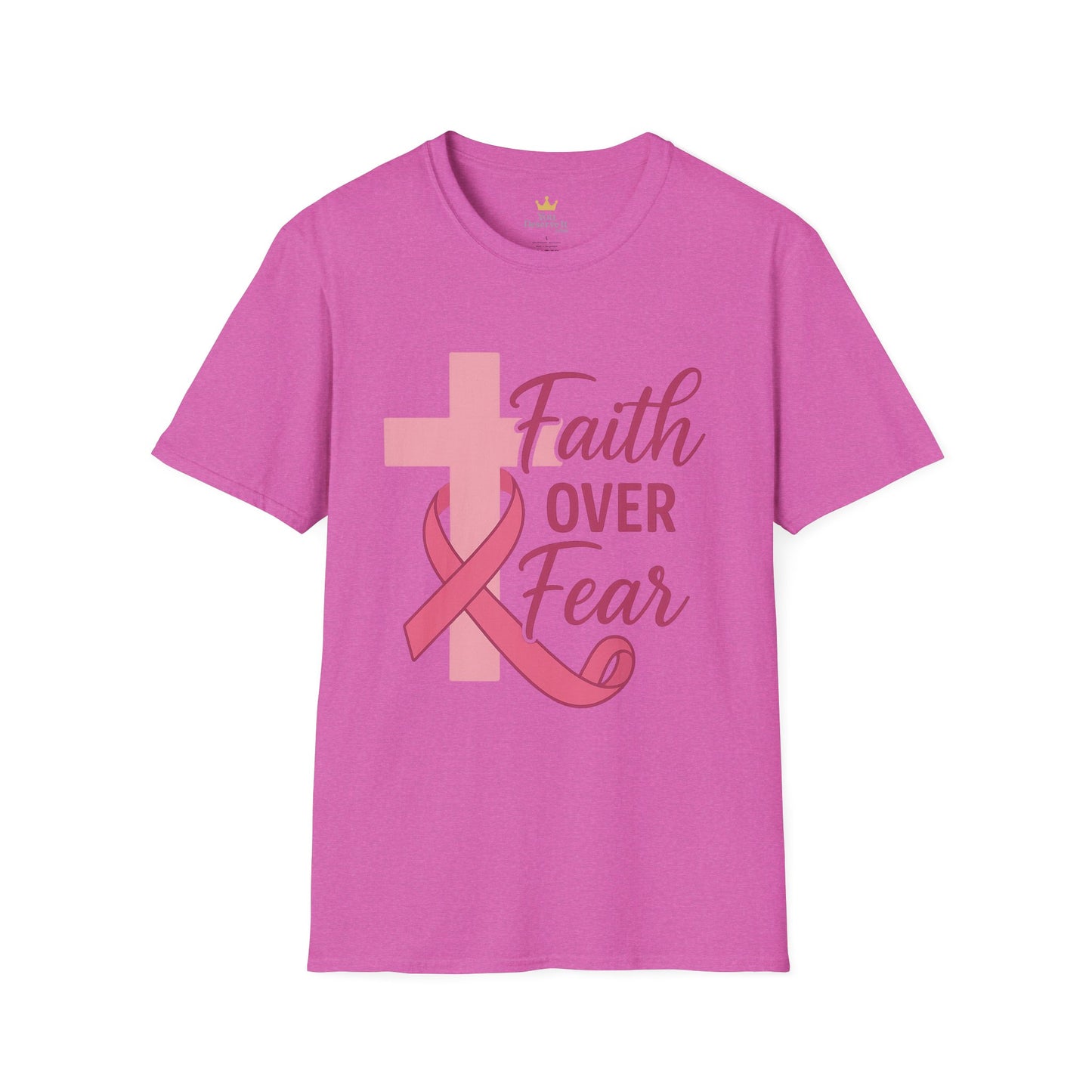 Faith Over Fear Shirt | Breast Cancer Awareness Christian Tee with Cross & Pink Ribbon