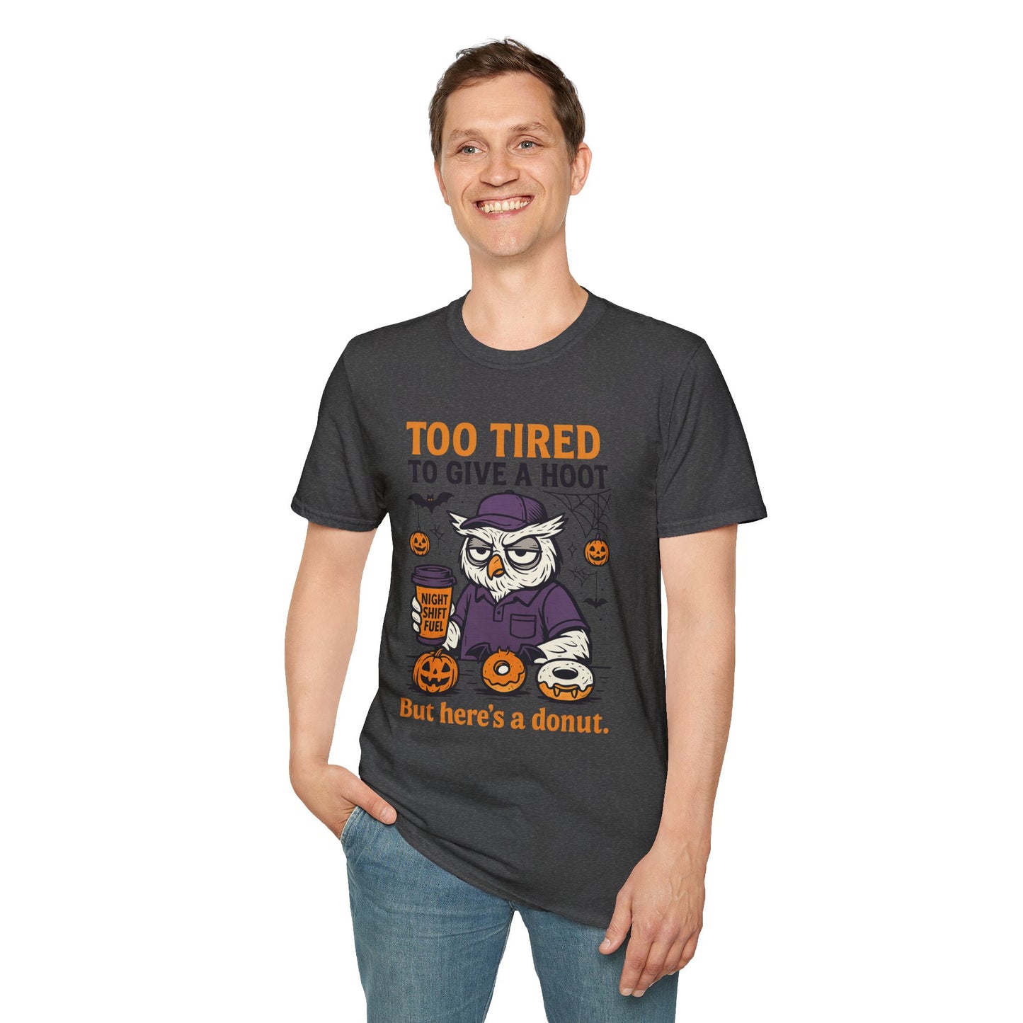 Too Tired To Give A Hoot – Funny Halloween Owl Donut T-Shirt