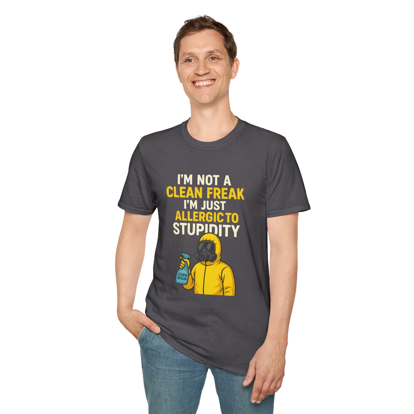 Funny Allergic to Stupidity T-Shirt, Gift for Clean Freaks, Quirky Statement Tee, Unisex Humor Shirt, Perfect for Friends & Family