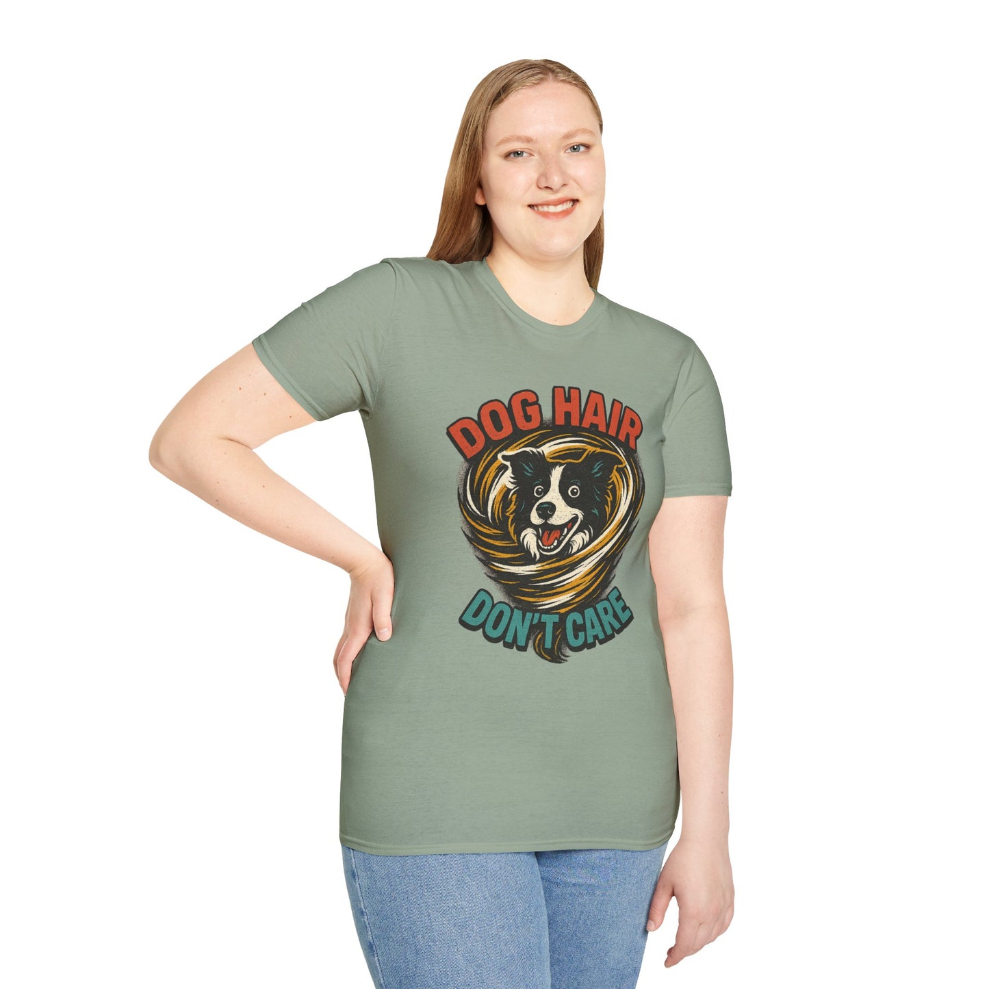 Dog Hair Don't Care Border Collie Retro Tee | Funny Spray-Paint Style T-Shirt for Pet Lovers, Gift for Pet Owners, Casual Unisex Shirt, Dog Lover Gift, Animal Theme Apparel