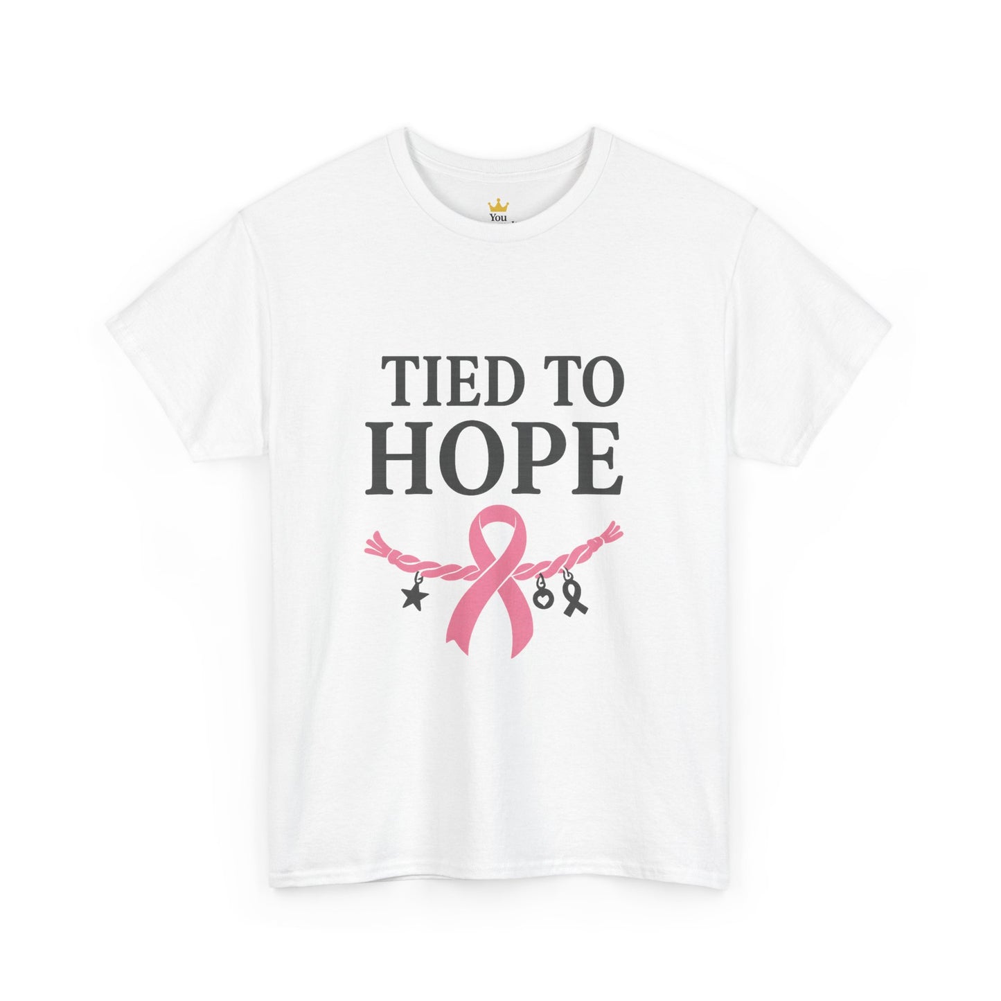 Tied to Hope Shirt | Breast Cancer Awareness Tee with Ribbon and Charms | Support & Survivor T-Shirt