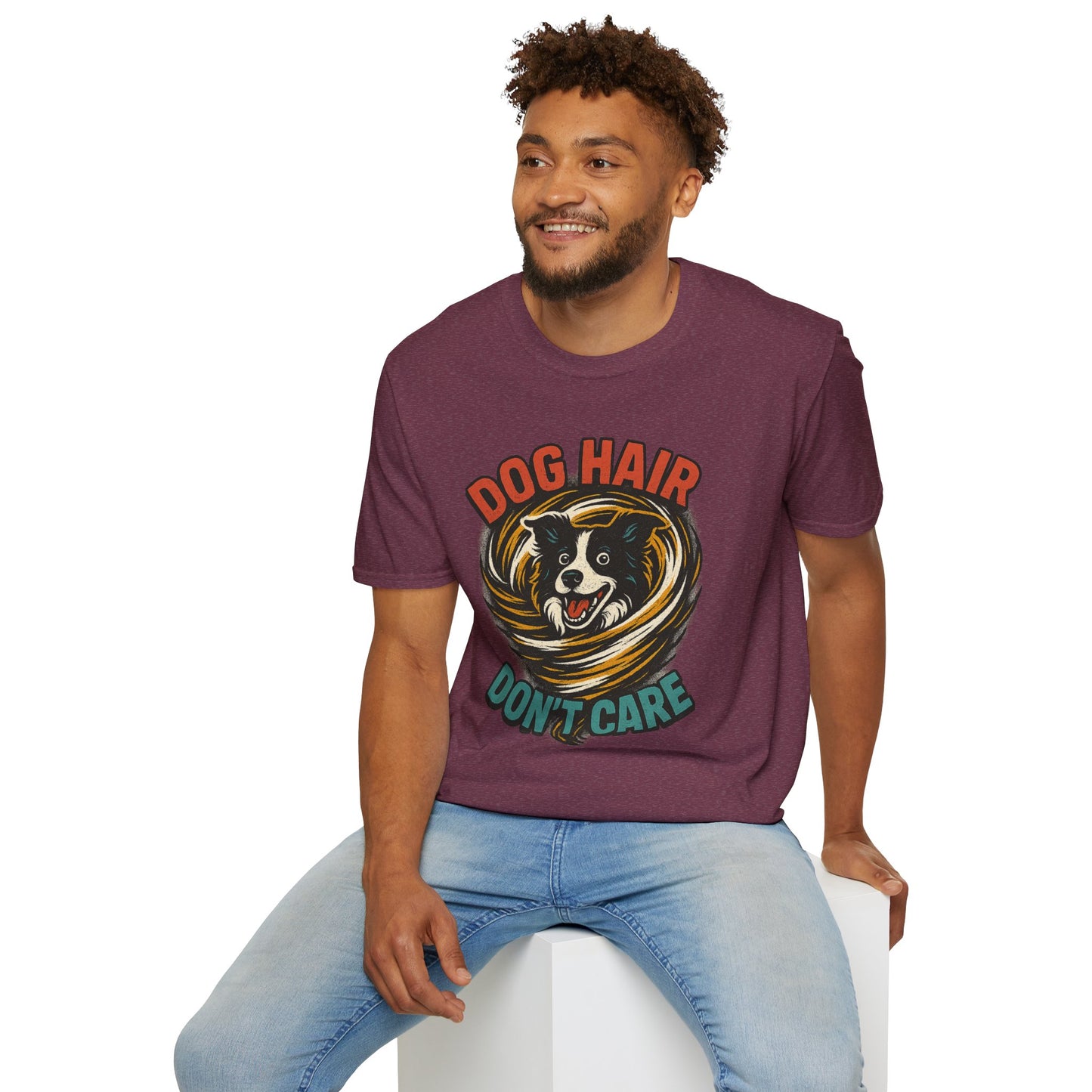 Dog Hair Don't Care Border Collie Retro Tee | Funny Spray-Paint Style T-Shirt for Pet Lovers, Gift for Pet Owners, Casual Unisex Shirt, Dog Lover Gift, Animal Theme Apparel