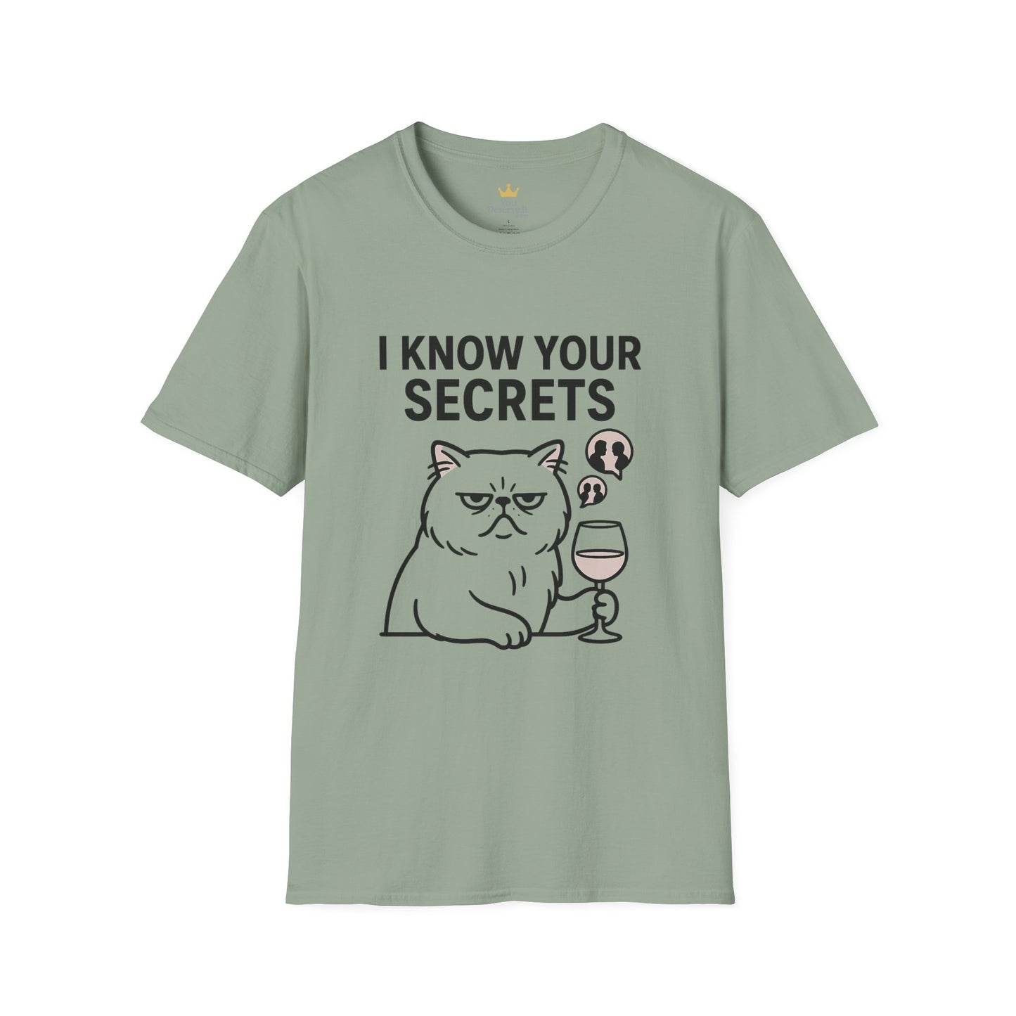 "I Know Your Secrets" Wine Cat T-Shirt, Humor Shirt, Gift for Cat Lovers, Cute Animal Tee, Unique Graphic T-Shirt