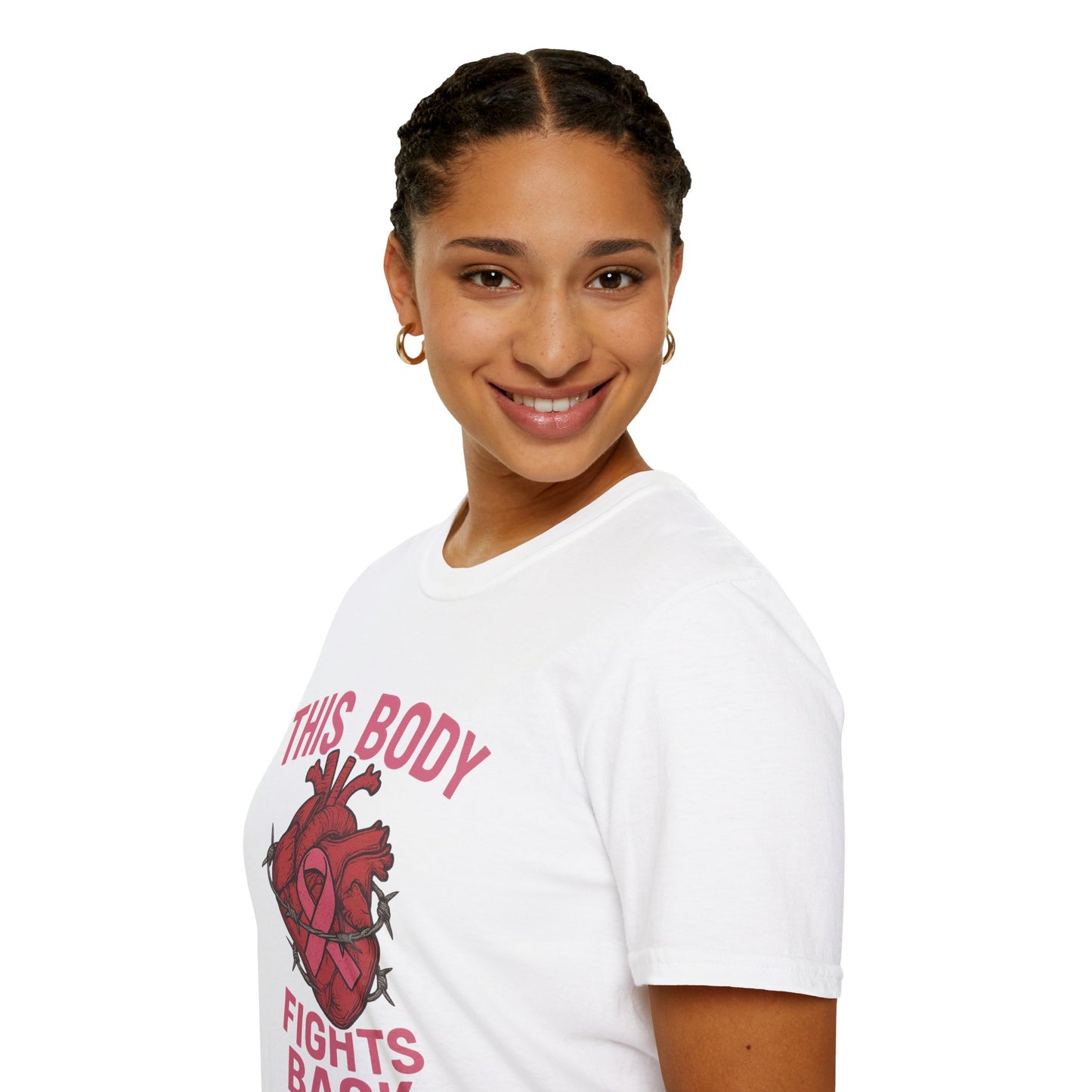 This Body Fights Back Shirt | Bold Breast Cancer Awareness Tee with Heart & Barbed Wire Design