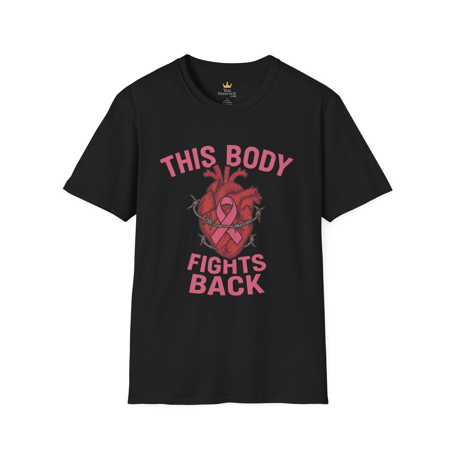 This Body Fights Back Shirt | Bold Breast Cancer Awareness Tee with Heart & Barbed Wire Design