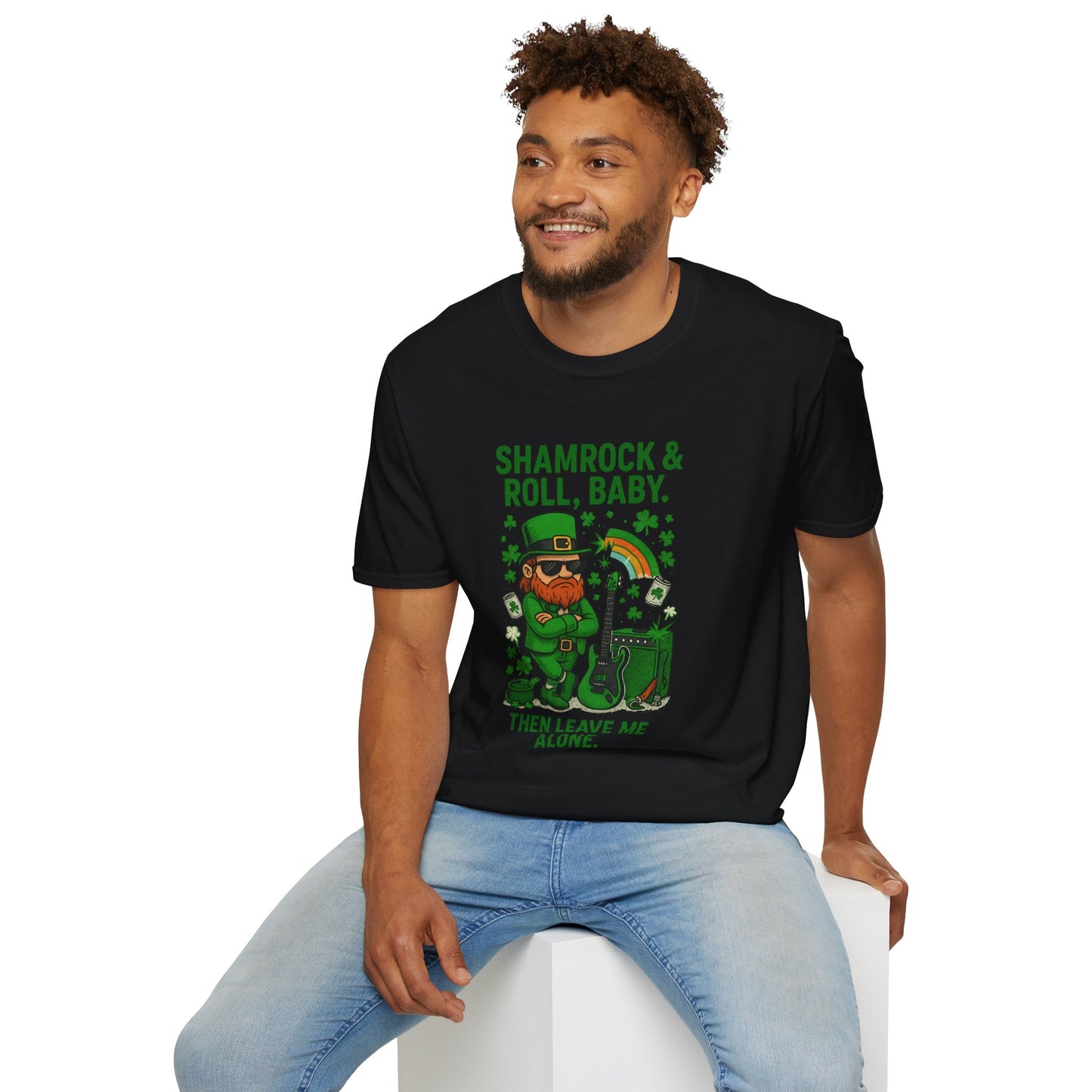 Shamrock & Roll, Baby | St. Patrick's Day T-Shirt | Funny Leprechaun Rock Shirt, Irish Music Humor, Anti-Social St. Paddy's Tee