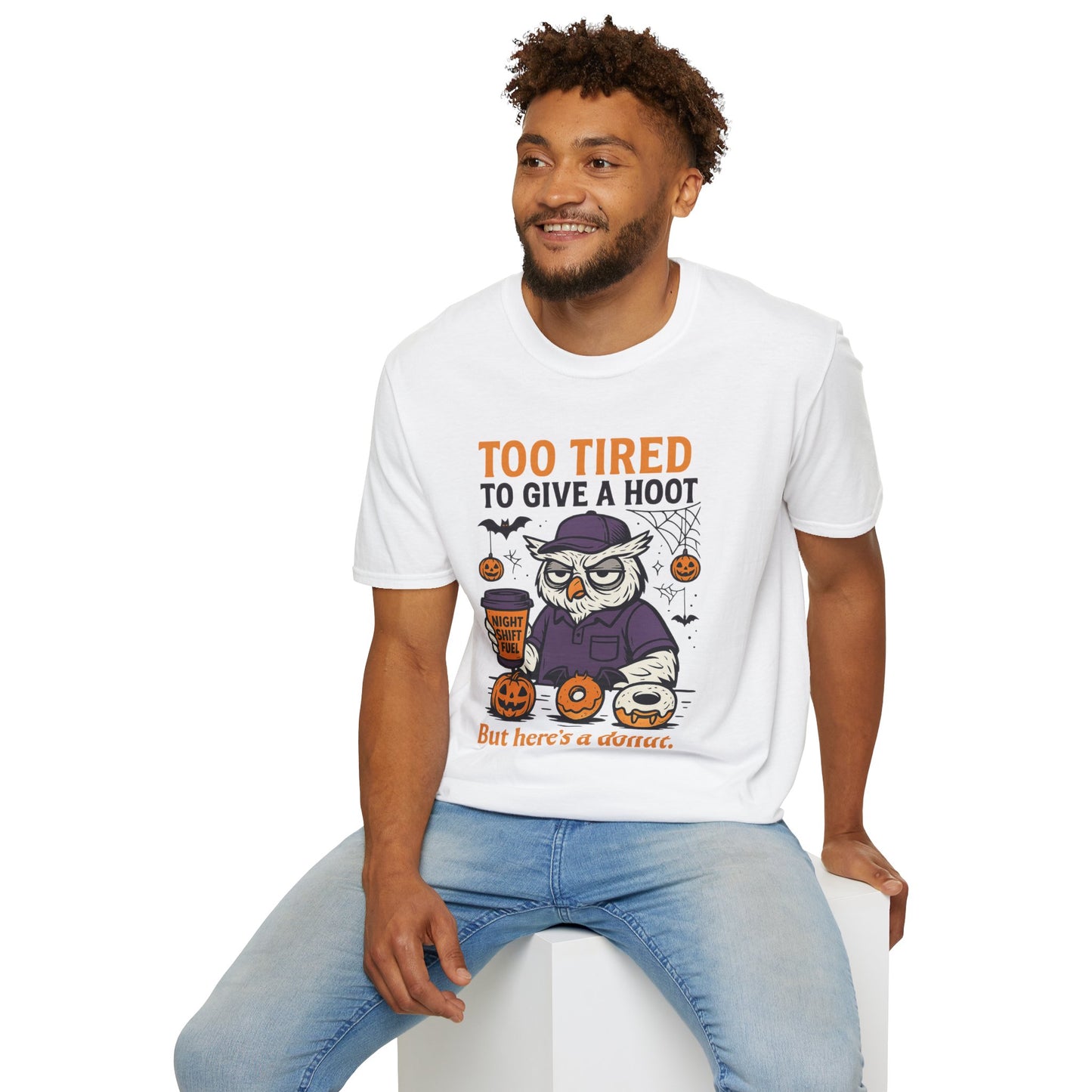 Too Tired To Give A Hoot – Funny Halloween Owl Donut T-Shirt