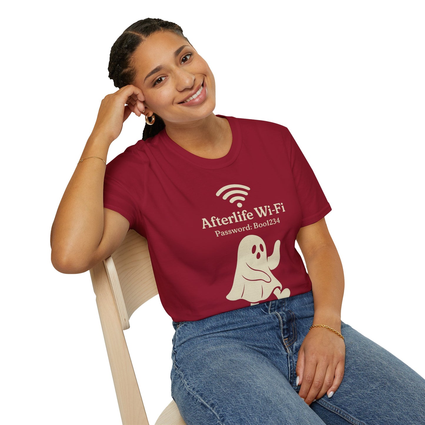 Afterlife Wi-Fi Ghost Tee | Funny Halloween Shirt with "Boo1234" Password