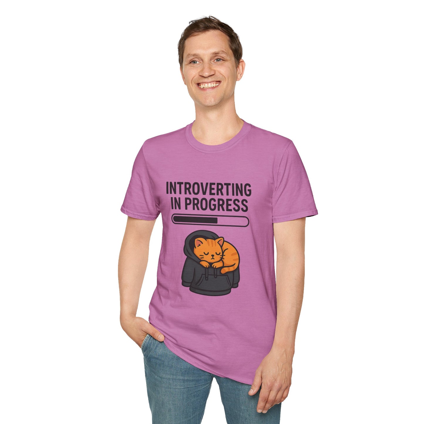Introverting in Progress T-Shirt | Cute Cat Hoodie Tee for Proud Introverts