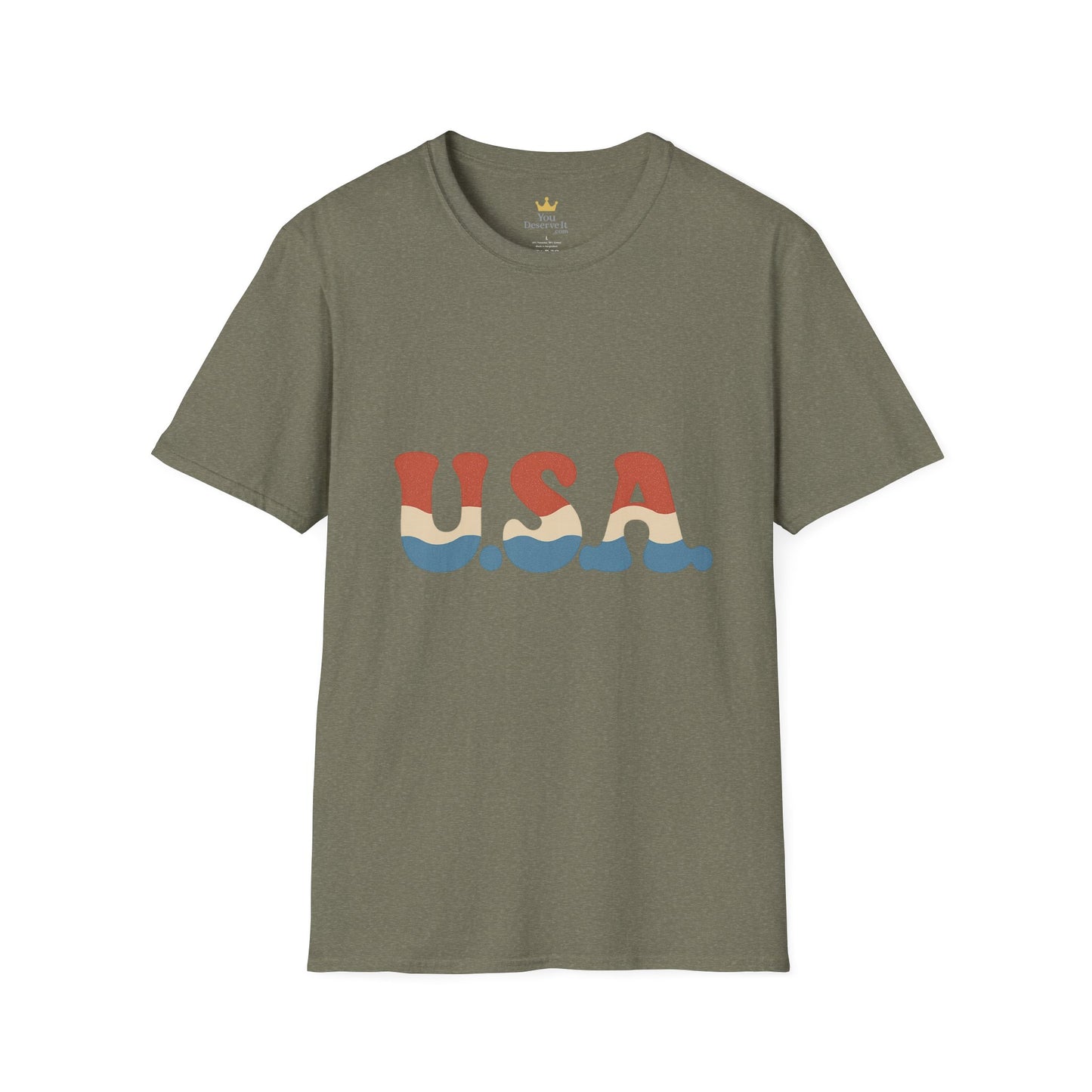 Retro USA T-Shirt | Wavy Red White & Blue 70s Style