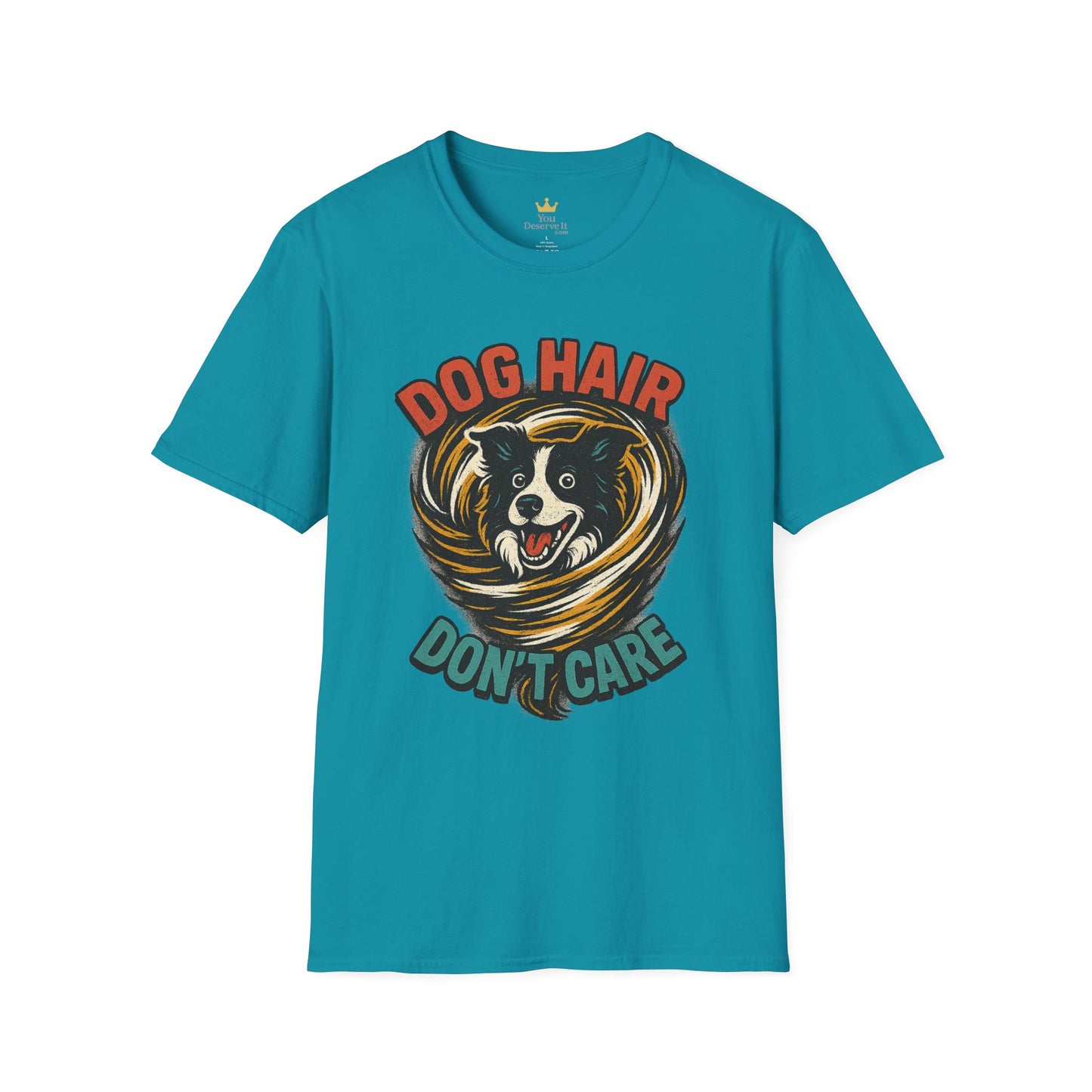 Dog Hair Don't Care Border Collie Retro Tee | Funny Spray-Paint Style T-Shirt for Pet Lovers, Gift for Pet Owners, Casual Unisex Shirt, Dog Lover Gift, Animal Theme Apparel