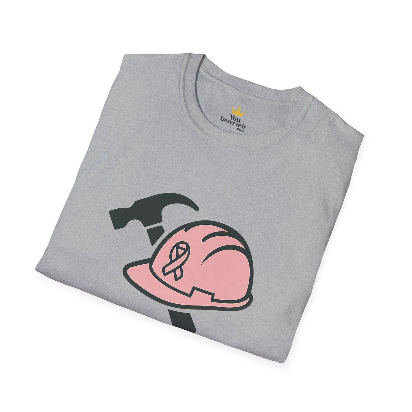 She Builds. She Battles. | Pink Ribbon Hard Hat Tee