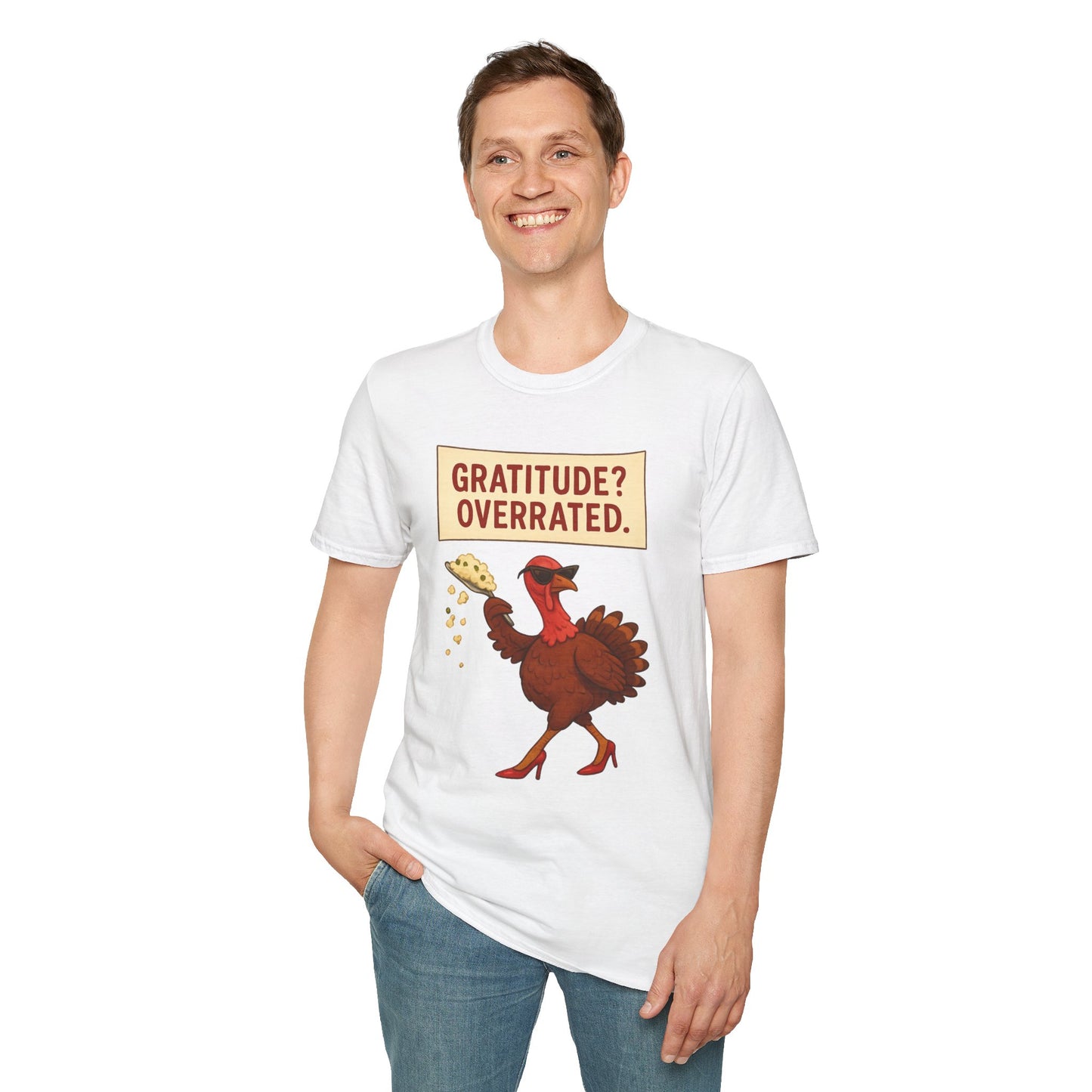 Funny Diva Turkey Thanksgiving T-Shirt | "Gratitude? Overrated." Sass Queen Tee | Thanksgiving Humor, Pie Drop Meme Shirt, Attitude Holiday Tee