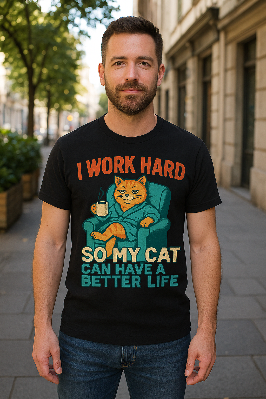 Funny Cat Lover T-Shirt - I Work Hard So My Cat Can Have a Better Life, Pet Lover Gift, Humorous Tee, Cat Mom Shirt, Cute Animal Apparel