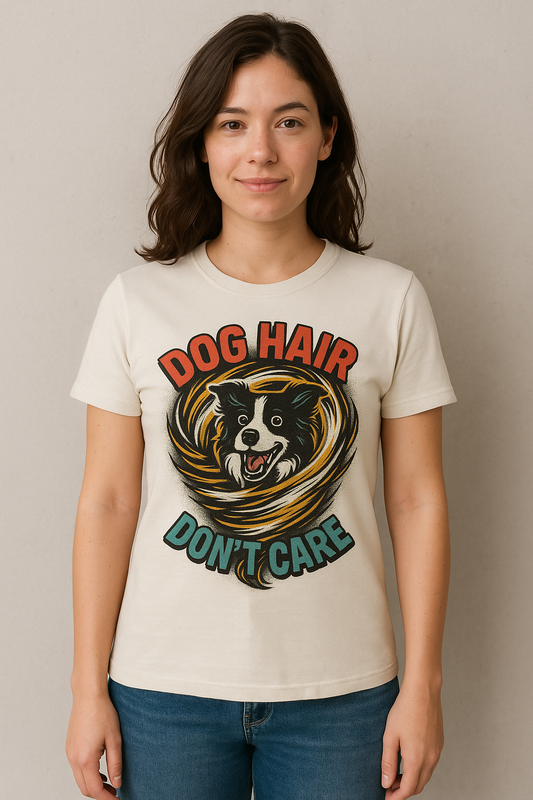 Dog Hair Don't Care Border Collie Retro Tee | Funny Spray-Paint Style T-Shirt for Pet Lovers, Gift for Pet Owners, Casual Unisex Shirt, Dog Lover Gift, Animal Theme Apparel