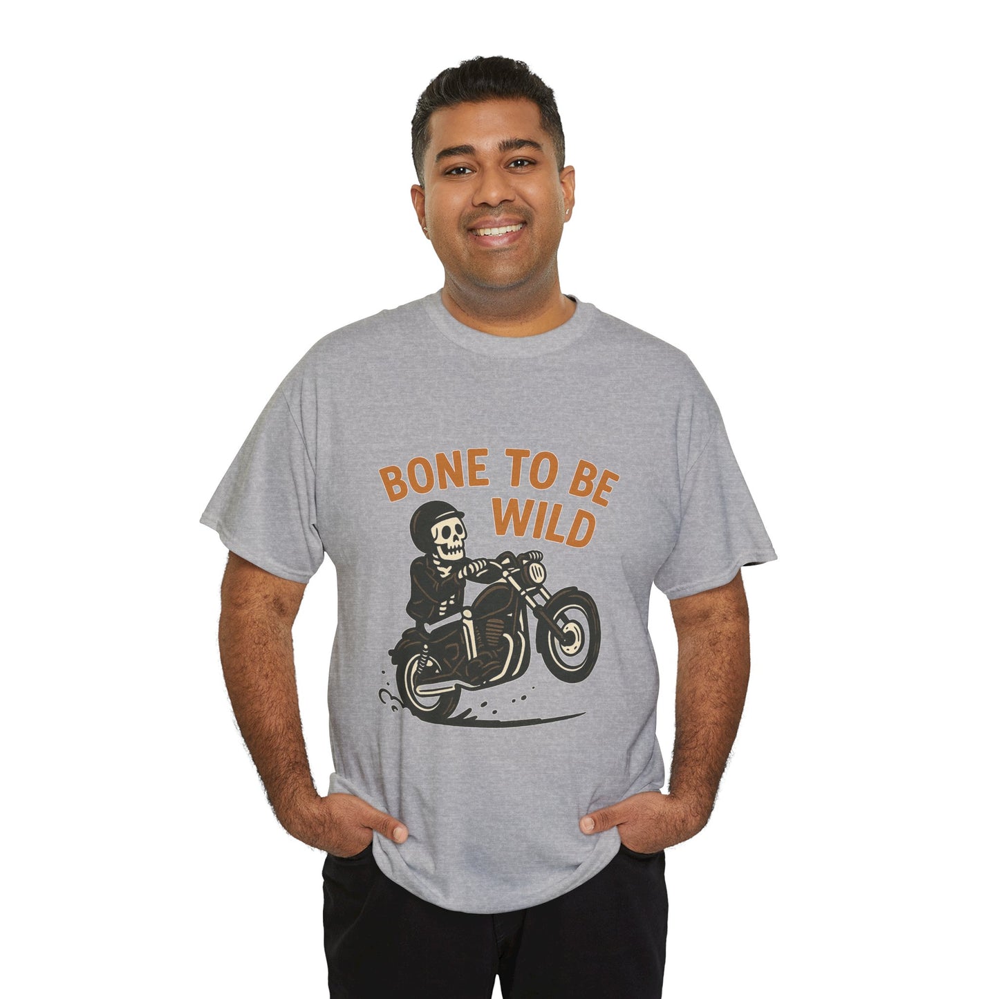 Motorcycle Tee, Bone to Be Wild Halloween Cool Bike Vibe Unisex Heavy Cotton