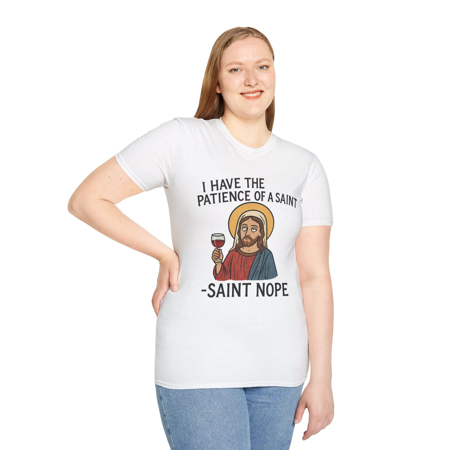 Saint Nope Funny Jesus T-Shirt | "Patience of a Saint" Sarcastic Wine Tee