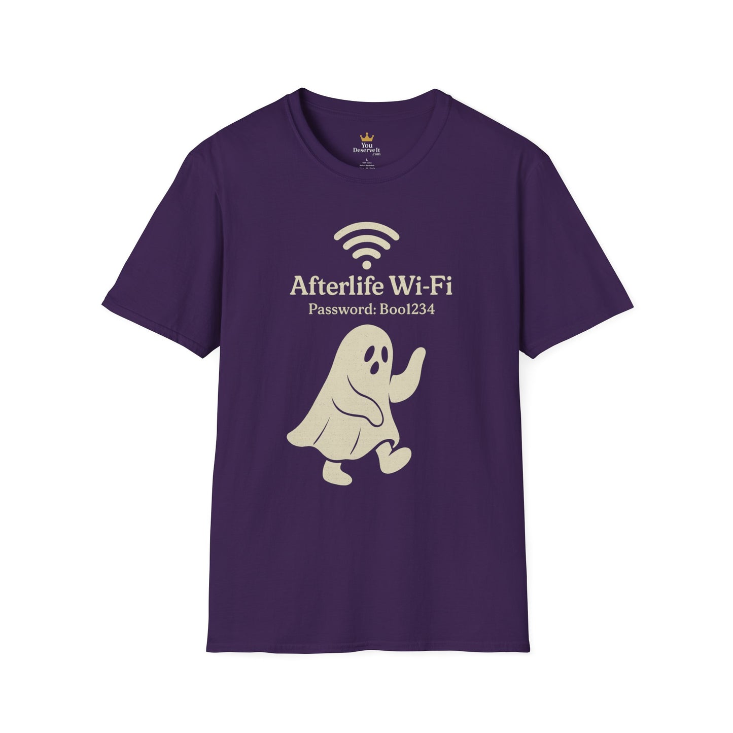 Afterlife Wi-Fi Ghost Tee | Funny Halloween Shirt with "Boo1234" Password