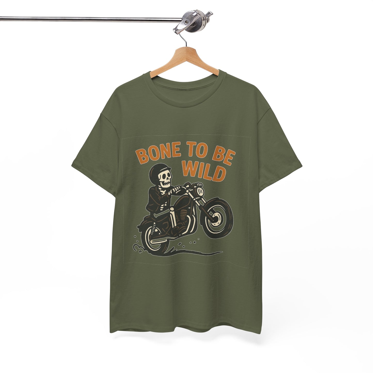 Motorcycle Tee, Bone to Be Wild Halloween Cool Bike Vibe Unisex Heavy Cotton