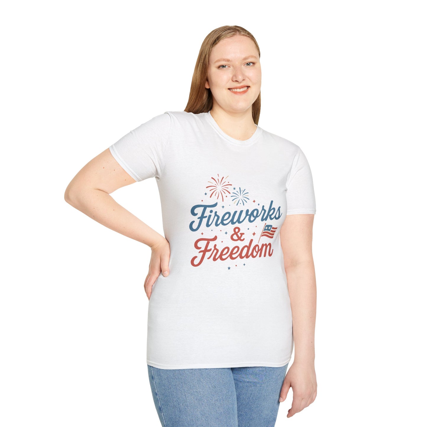 Fireworks & Freedom Shirt | 4th of July Patriotic Tee | Red White and Blue Celebration T-Shirt