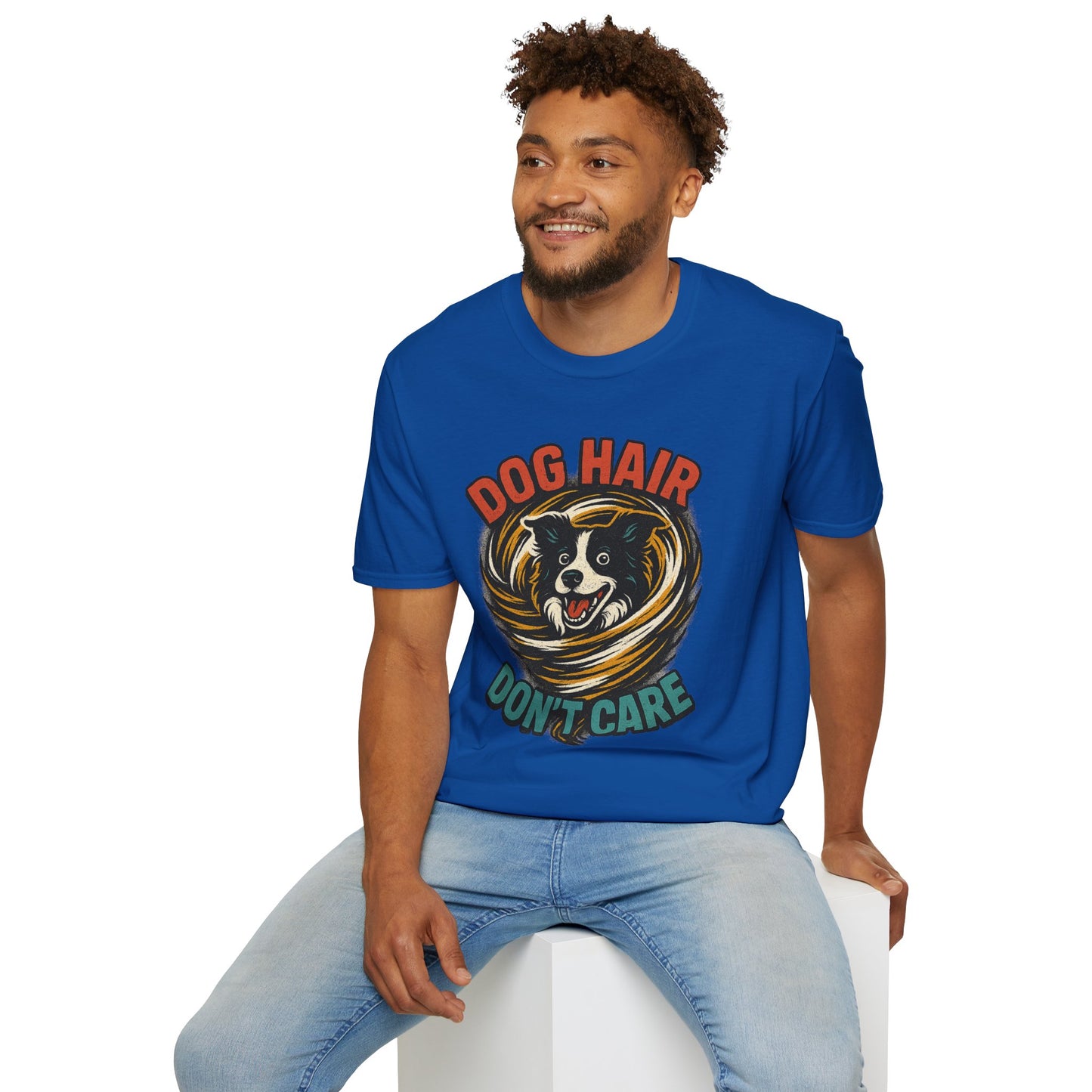 Dog Hair Don't Care Border Collie Retro Tee | Funny Spray-Paint Style T-Shirt for Pet Lovers, Gift for Pet Owners, Casual Unisex Shirt, Dog Lover Gift, Animal Theme Apparel