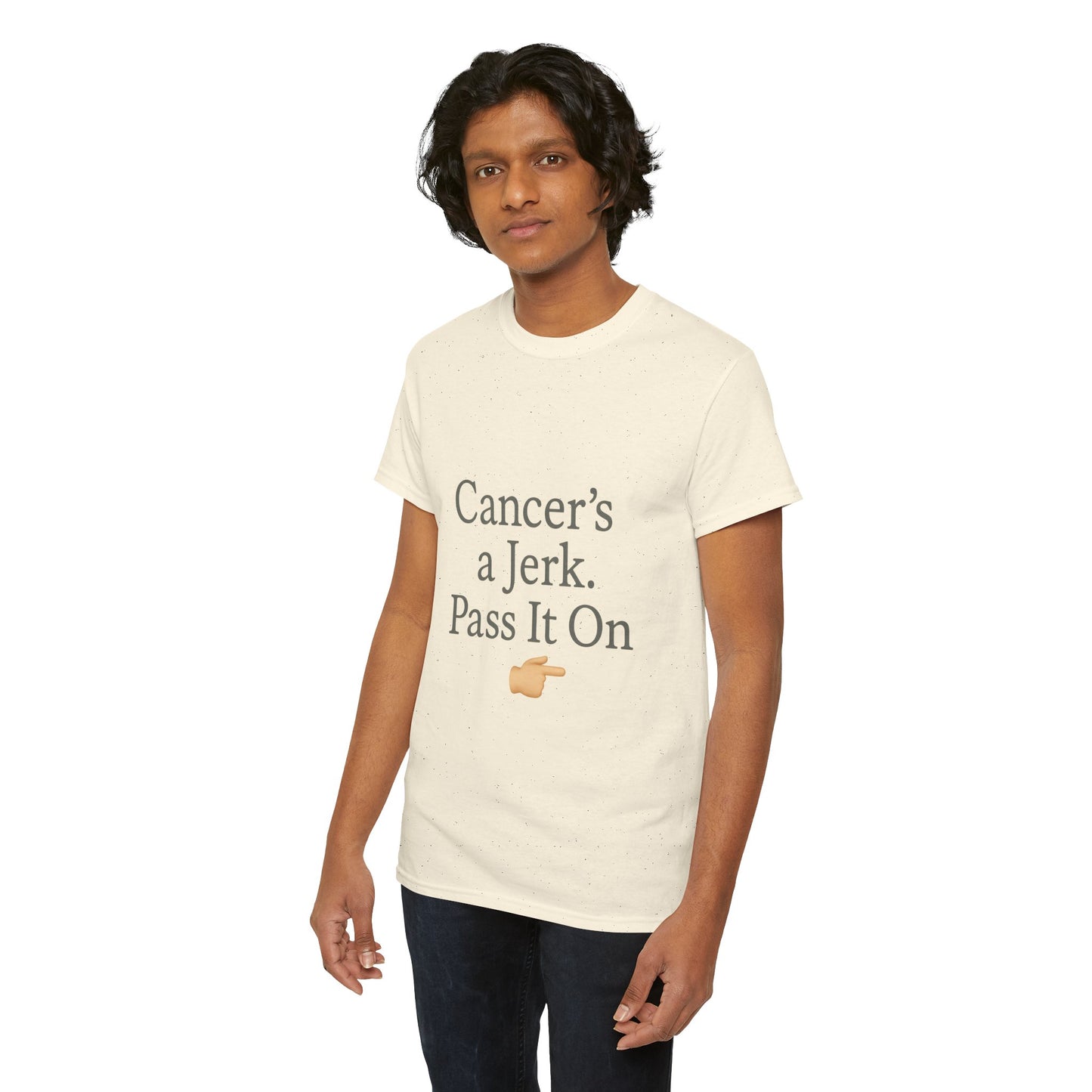 Cancer's a Jerk Shirt | Funny Supportive Awareness T-Shirt with Pointing Emoji