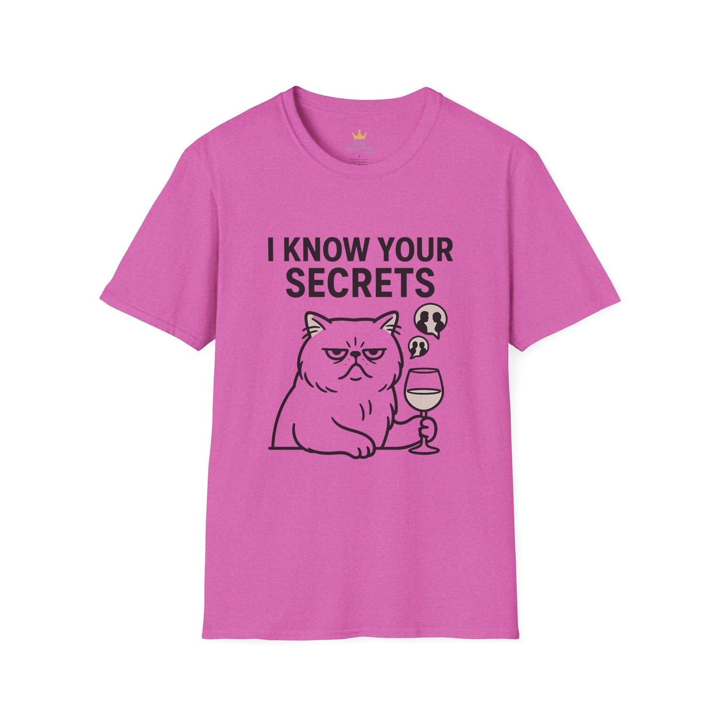 "I Know Your Secrets" Wine Cat T-Shirt, Humor Shirt, Gift for Cat Lovers, Cute Animal Tee, Unique Graphic T-Shirt