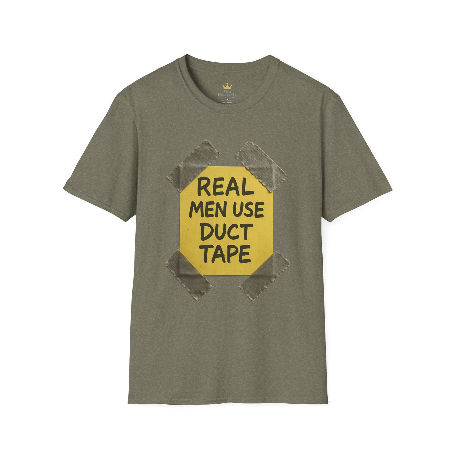 Real Men Use Duct Tape™ Funny Sticky Note T-Shirt – Bold DIY Humor Tee, Casual Wear, Handy Man Shirt, Great for Father's Day