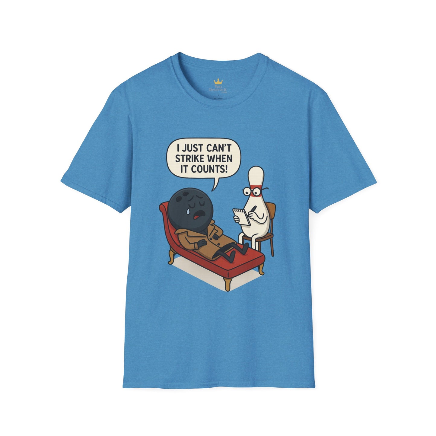 Funny Bowling T-Shirt | "I Just Can't Strike When It Counts!" Therapy Cartoon Tee