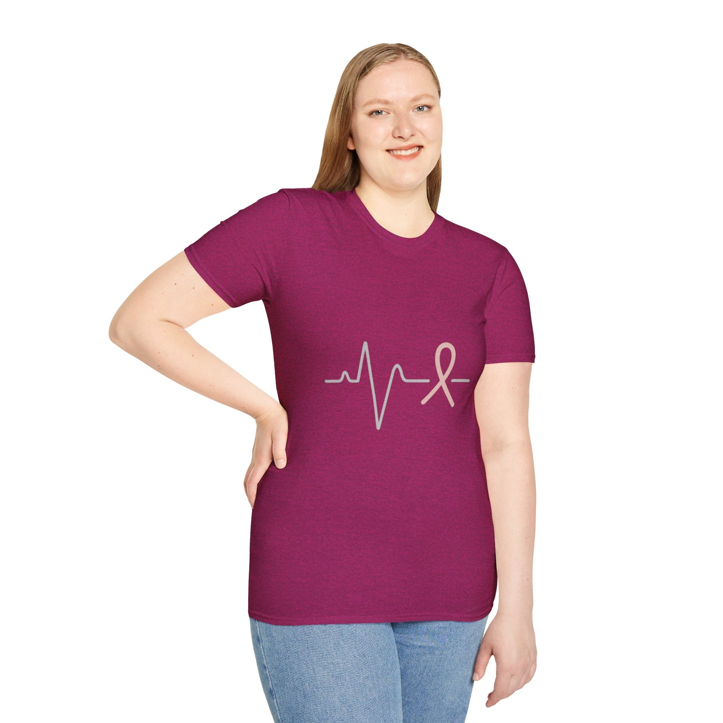 Heartbeat Pink Ribbon T-Shirt | Minimalist Breast Cancer Awareness Tee