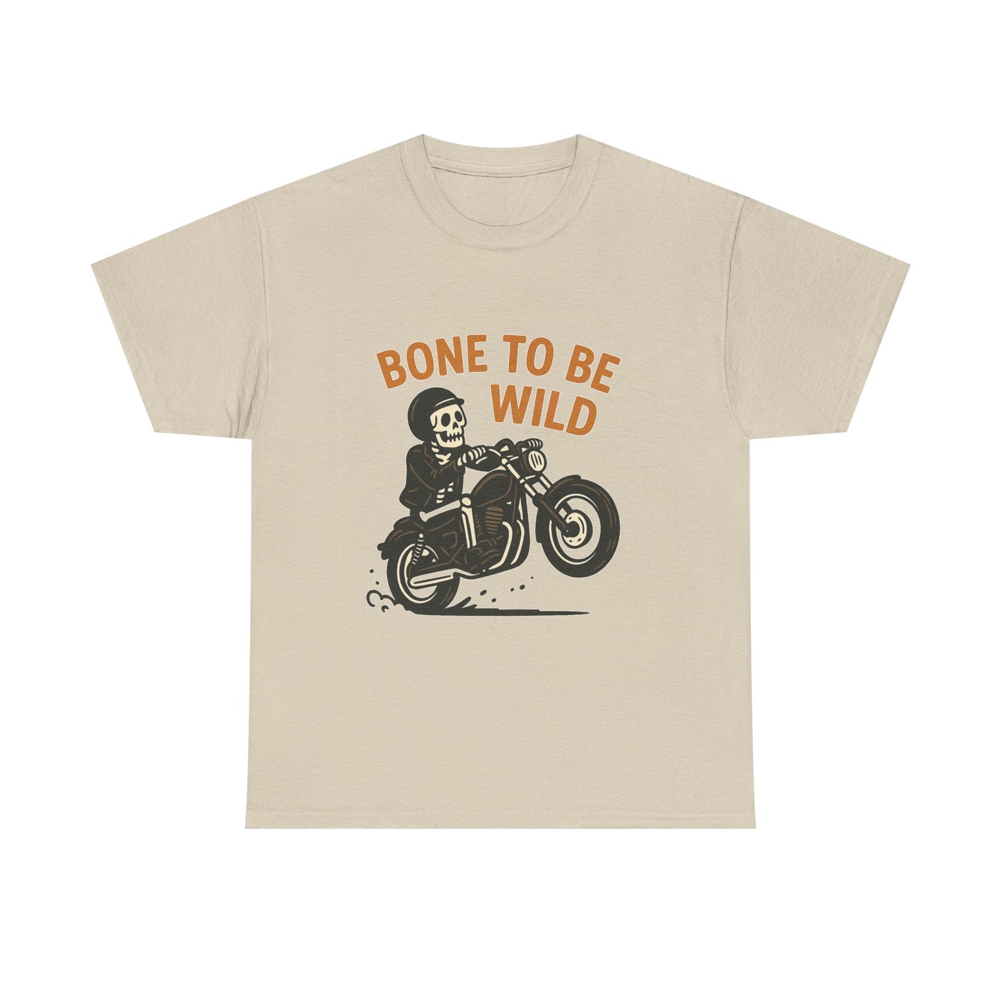Motorcycle Tee, Bone to Be Wild Halloween Cool Bike Vibe Unisex Heavy Cotton
