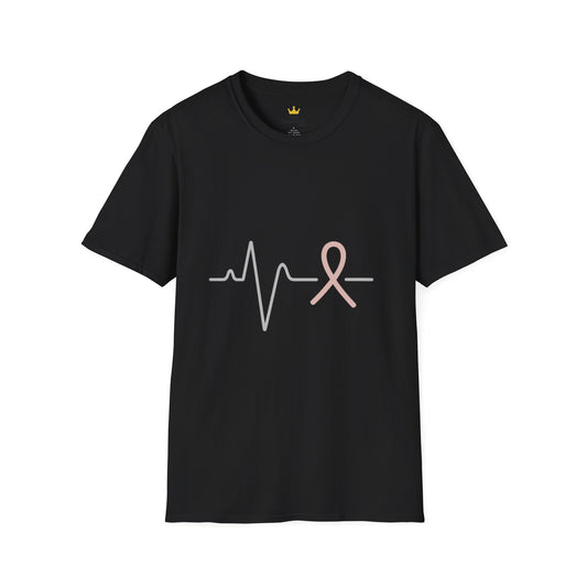 Heartbeat Pink Ribbon T-Shirt | Minimalist Breast Cancer Awareness Tee