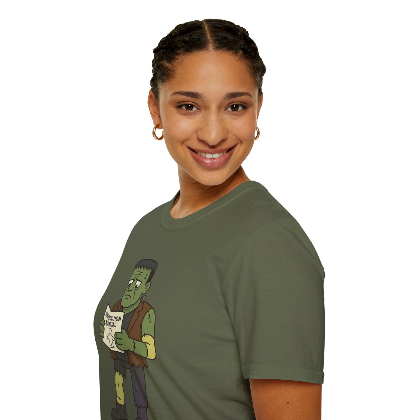Funny Frankenstein T-Shirt, Unisex Softstyle Tee, Halloween Costume, Horror Movie Lover Gift, Cozy Casual Wear, Graphic Tee