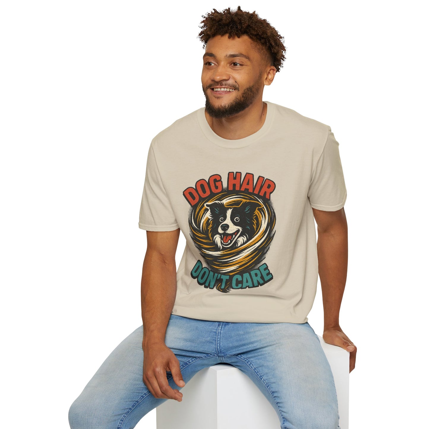 Dog Hair Don't Care Border Collie Retro Tee | Funny Spray-Paint Style T-Shirt for Pet Lovers, Gift for Pet Owners, Casual Unisex Shirt, Dog Lover Gift, Animal Theme Apparel