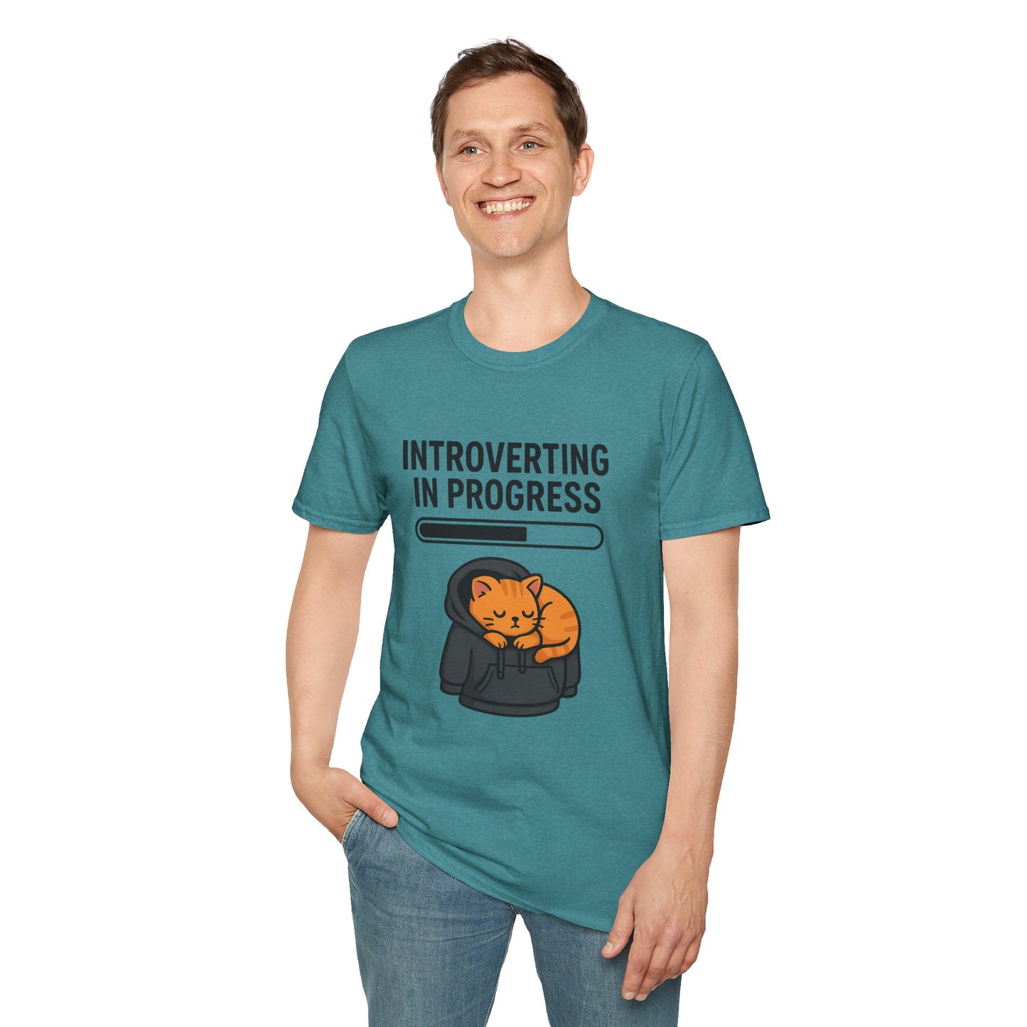 Introverting in Progress T-Shirt | Cute Cat Hoodie Tee for Proud Introverts