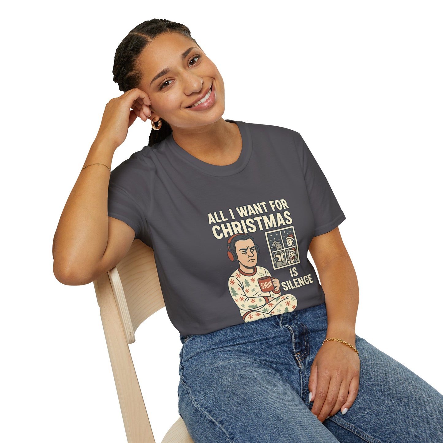 All I Want for Christmas Is Silence Shirt | Funny Anti-Social Holiday Tee | Introvert Christmas Pajamas Graphic Shirt | Sarcastic Xmas Gift