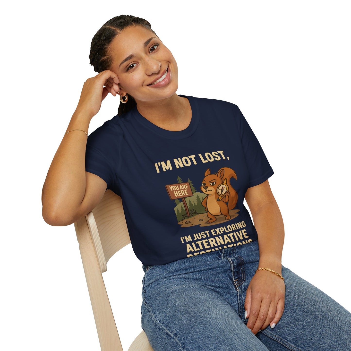 Funny Lost Squirrel T-Shirt | "I'm Not Lost, I'm Just Exploring Alternative Destinations", Adventure Shirt, Nature Lover Gift, Unisex Softstyle Apparel