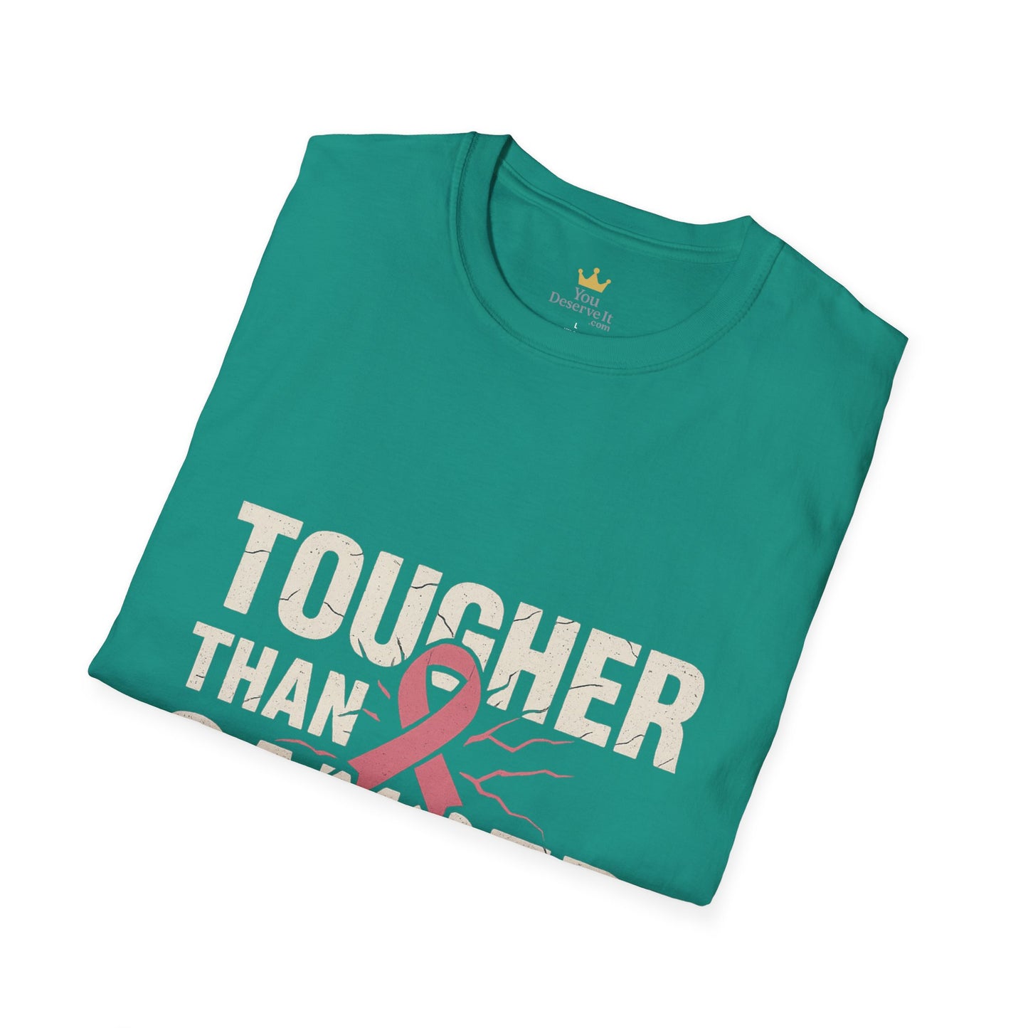 Tougher Than Cancer Shirt | Gritty Breast Cancer Awareness Tee with Cracked Ribbon Graphic