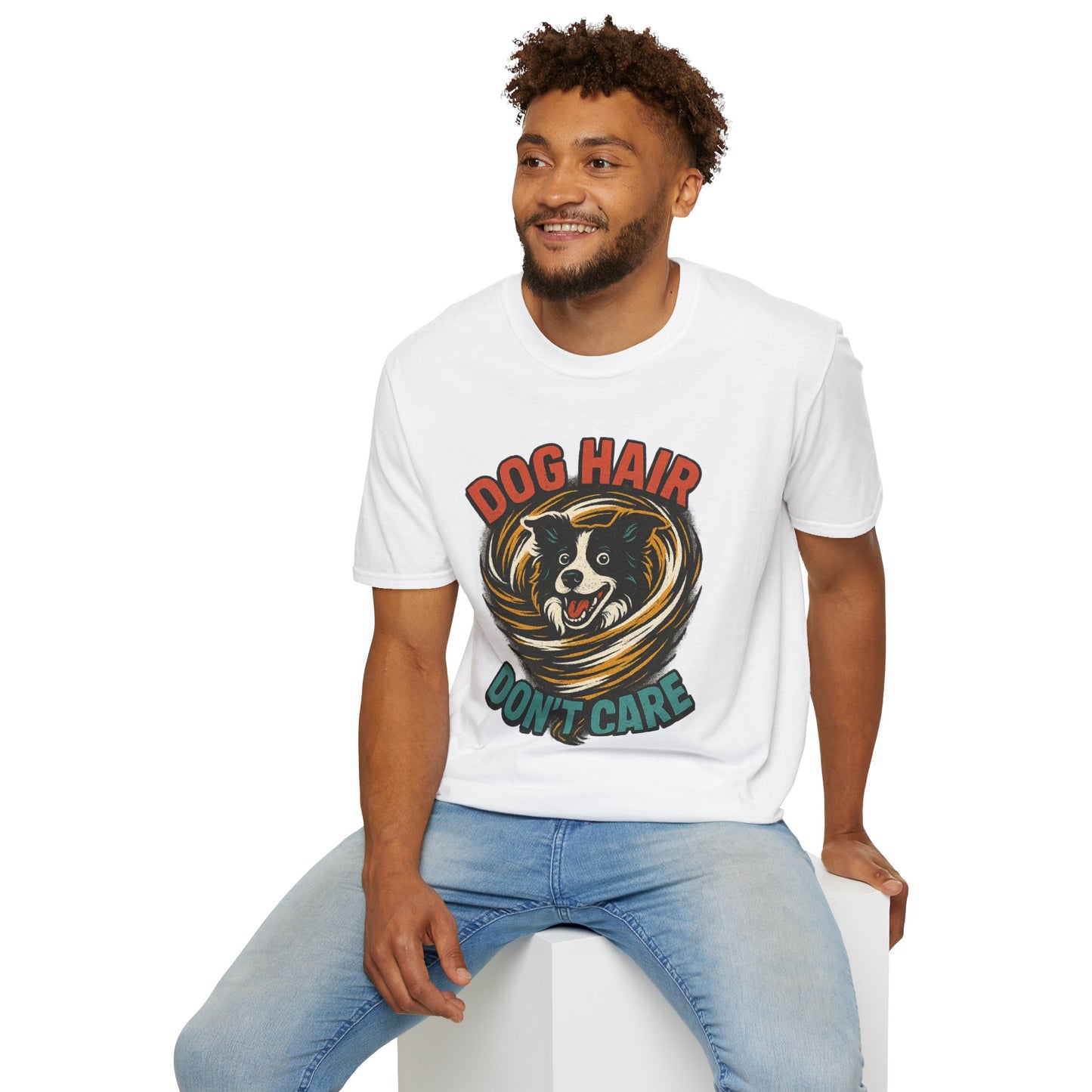 Dog Hair Don't Care Border Collie Retro Tee | Funny Spray-Paint Style T-Shirt for Pet Lovers, Gift for Pet Owners, Casual Unisex Shirt, Dog Lover Gift, Animal Theme Apparel