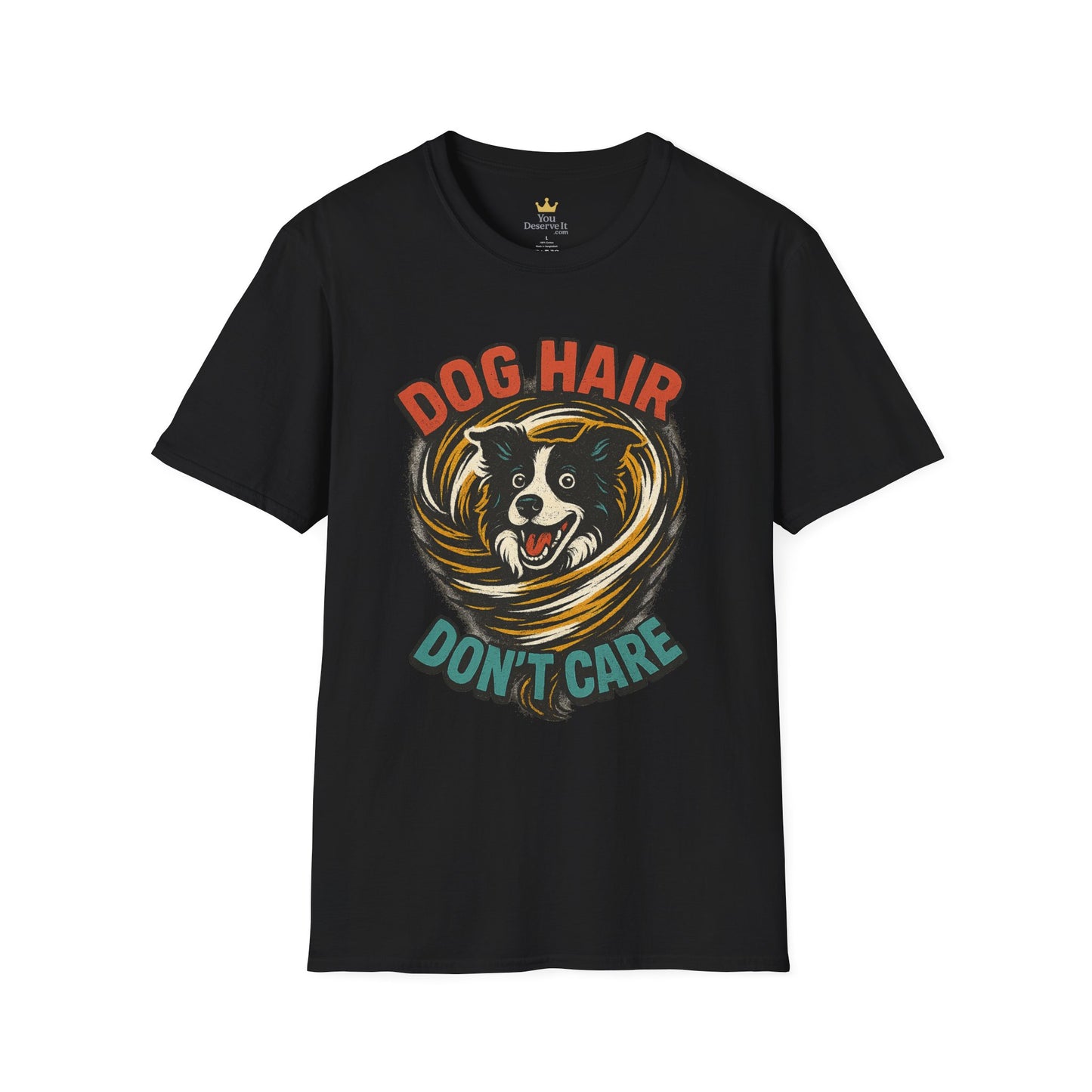 Dog Hair Don't Care Border Collie Retro Tee | Funny Spray-Paint Style T-Shirt for Pet Lovers, Gift for Pet Owners, Casual Unisex Shirt, Dog Lover Gift, Animal Theme Apparel