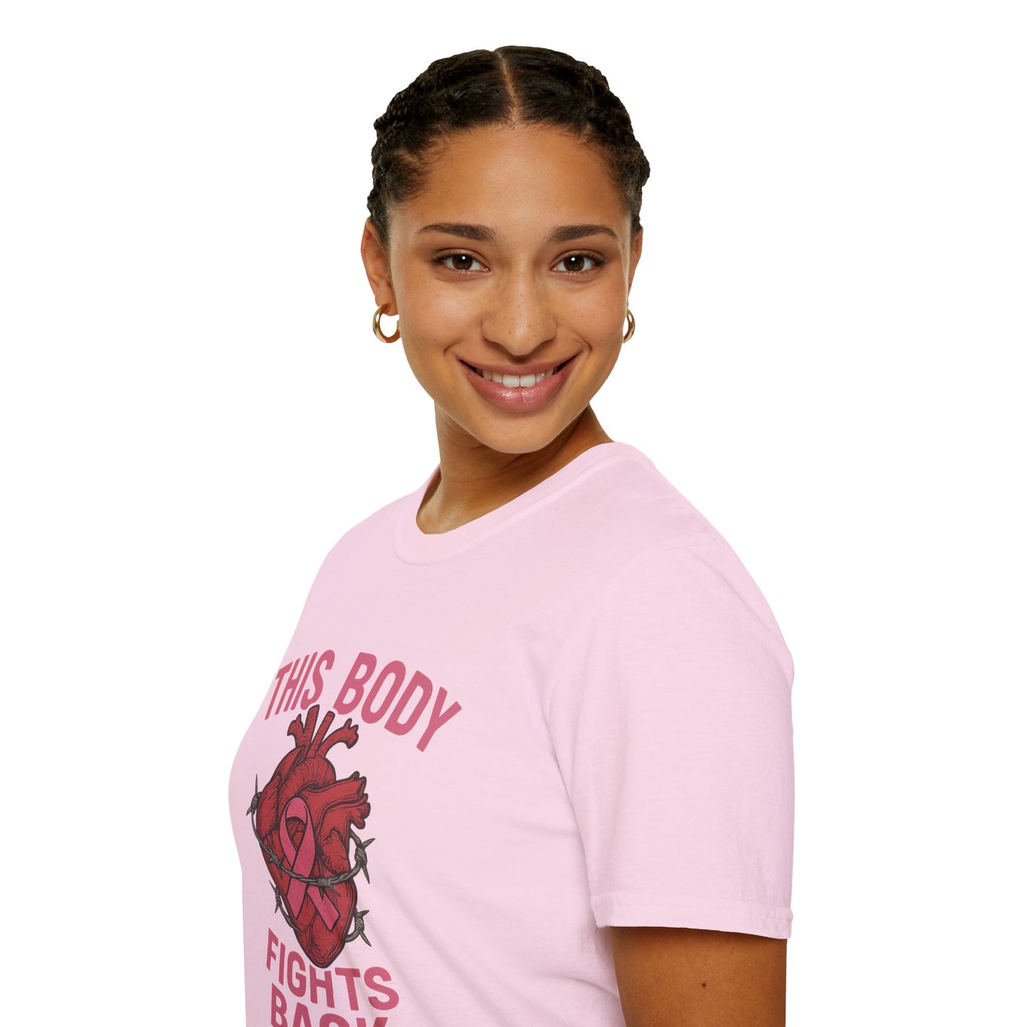 This Body Fights Back Shirt | Bold Breast Cancer Awareness Tee with Heart & Barbed Wire Design