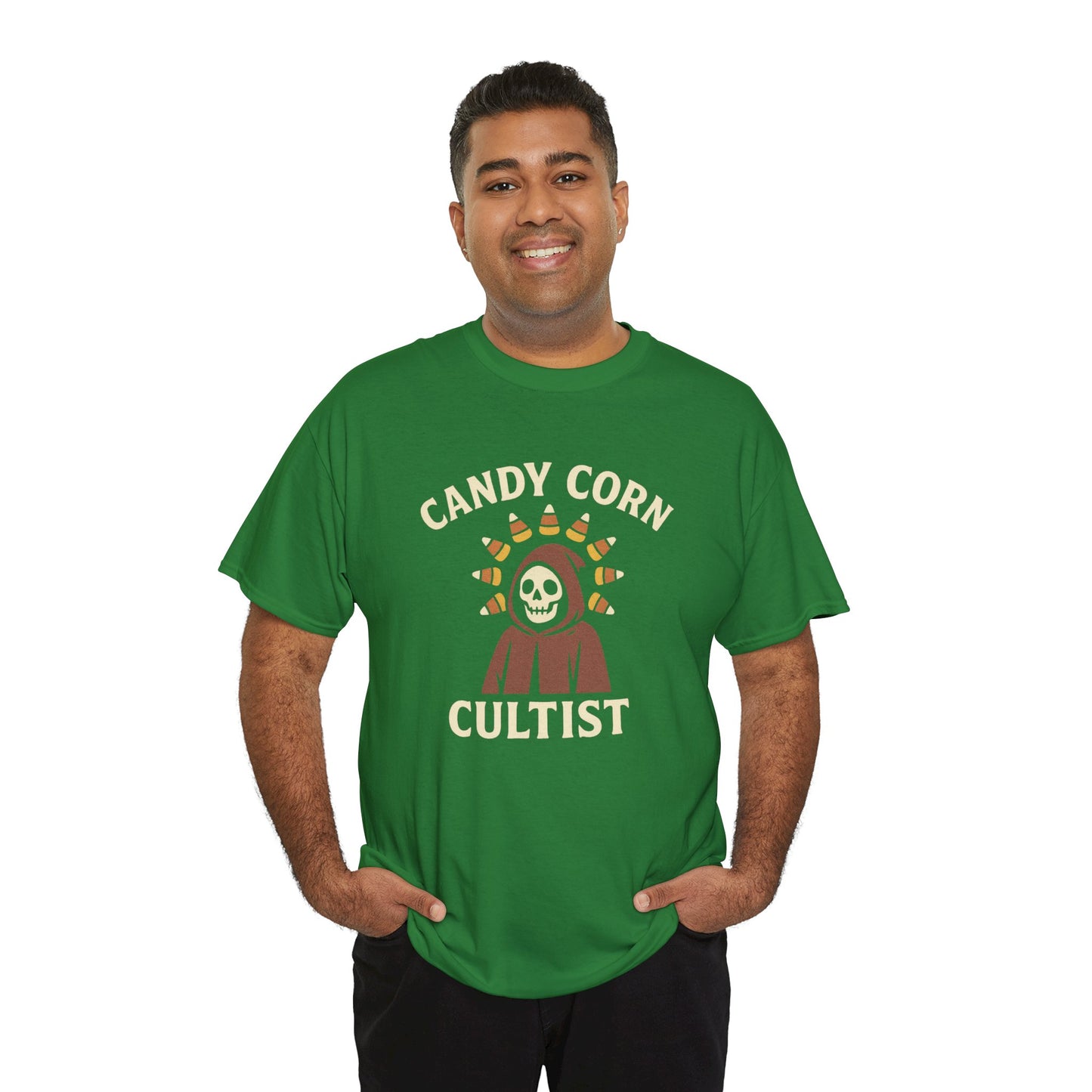 Candy Corn Cultist T-Shirt | Funny Halloween Graphic Tee for Sweet Tooth Fanatics