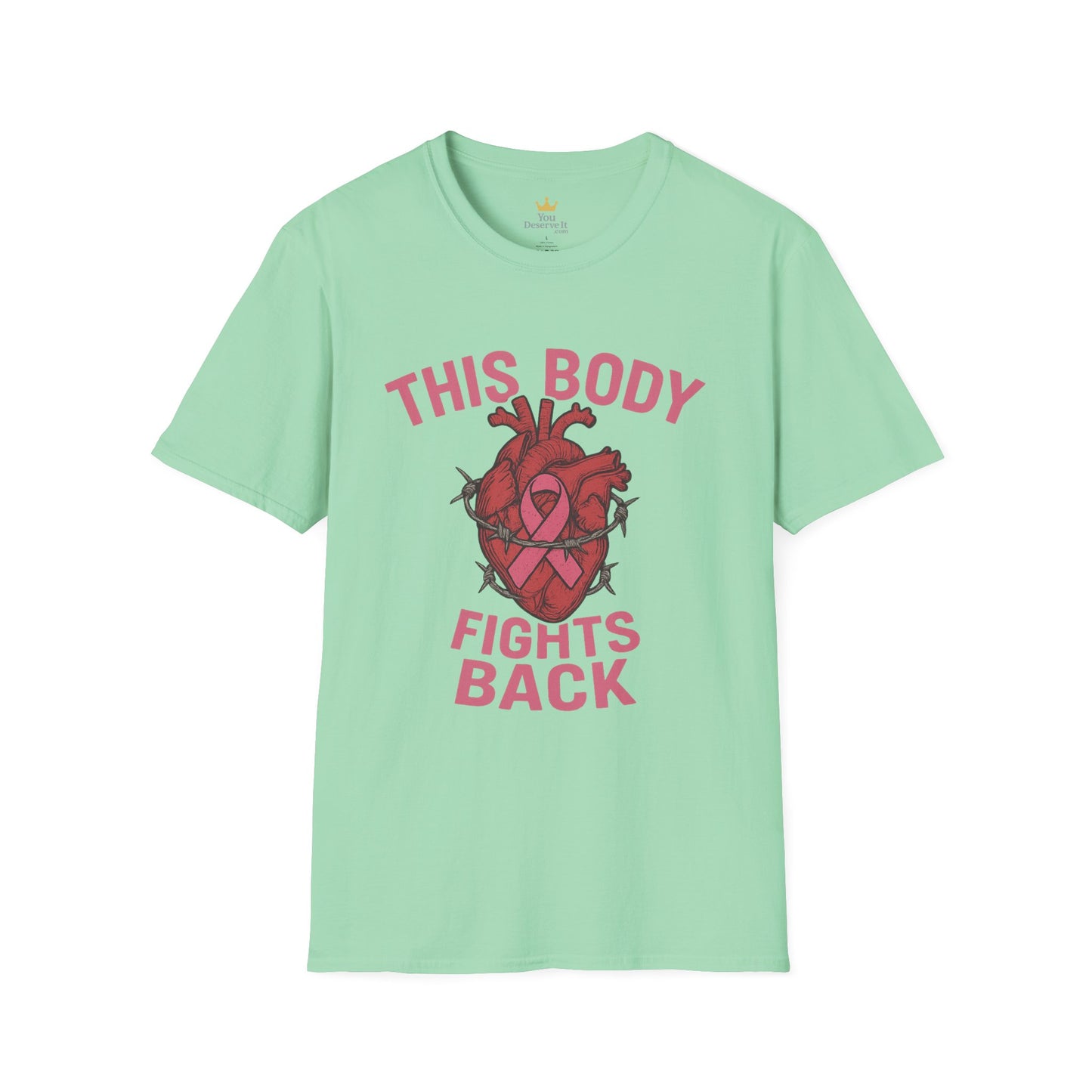 This Body Fights Back Shirt | Bold Breast Cancer Awareness Tee with Heart & Barbed Wire Design