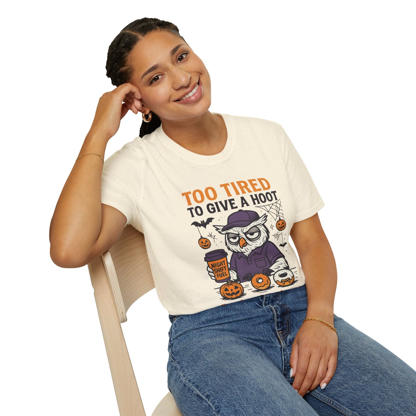 Too Tired To Give A Hoot – Funny Halloween Owl Donut T-Shirt